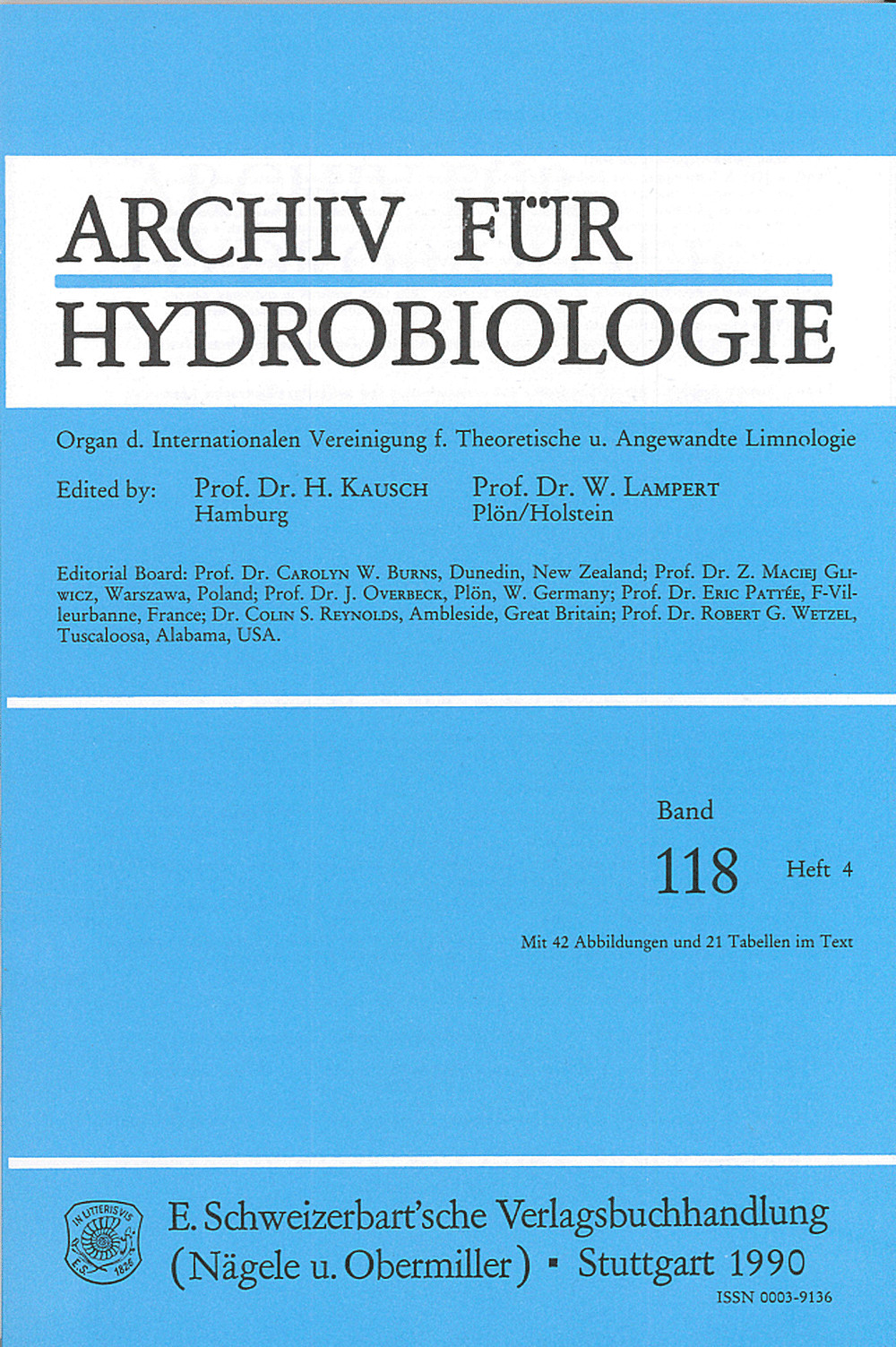 Image de couverture de: Archiv für Hydrobiologie Volume 118 Number 4