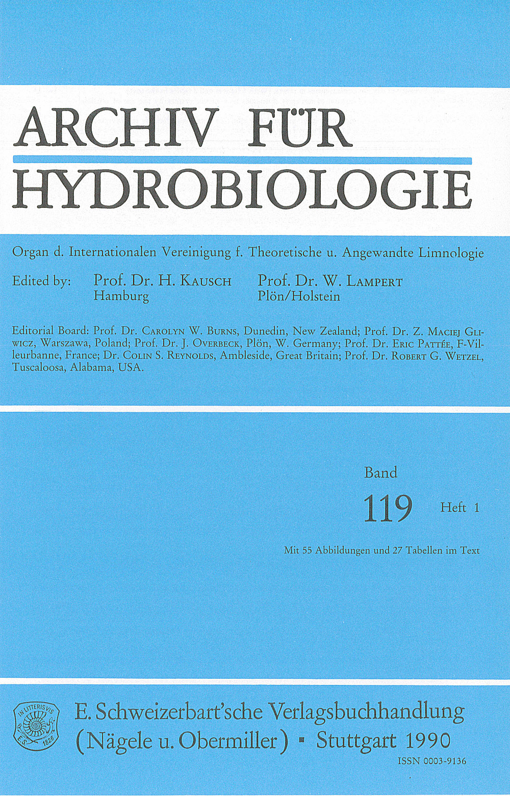 Cover image of: Archiv für Hydrobiologie Volume 119 Number 1