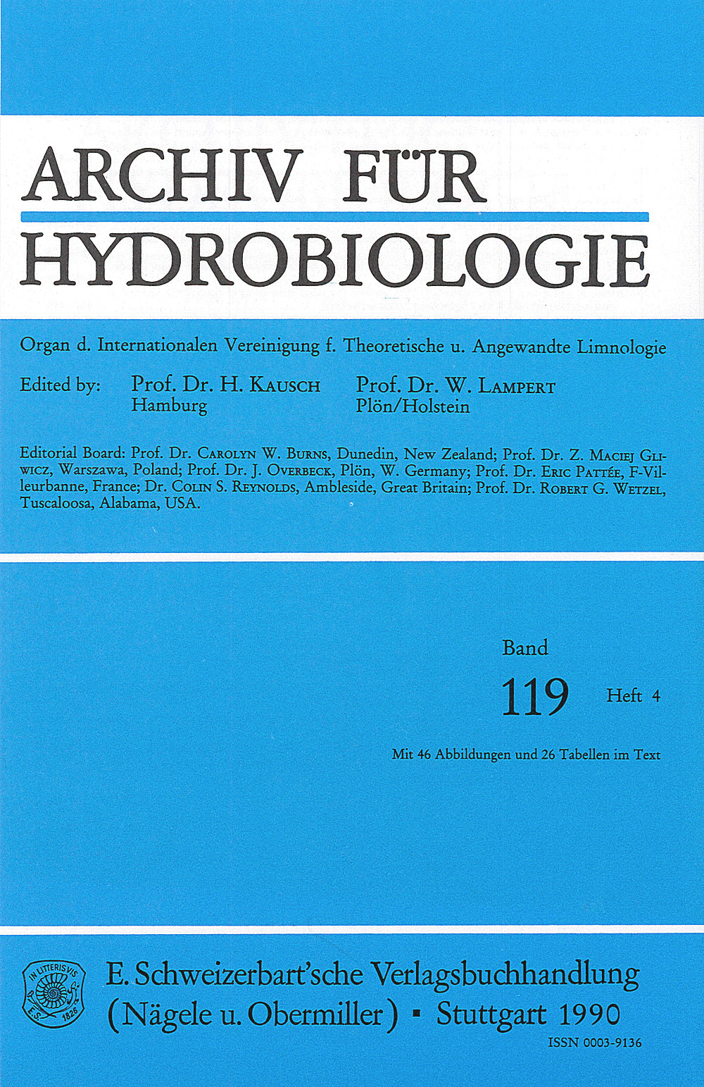 Cover image of: Archiv für Hydrobiologie Volume 119 Number 4