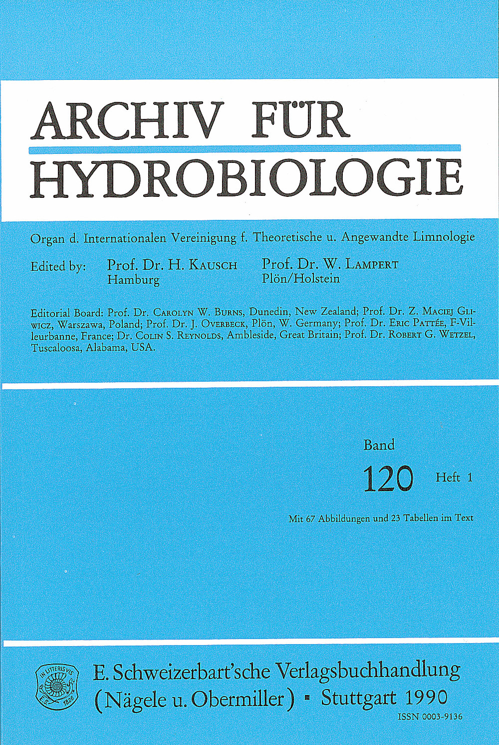 Cover image of: Archiv für Hydrobiologie Volume 120 Number 1