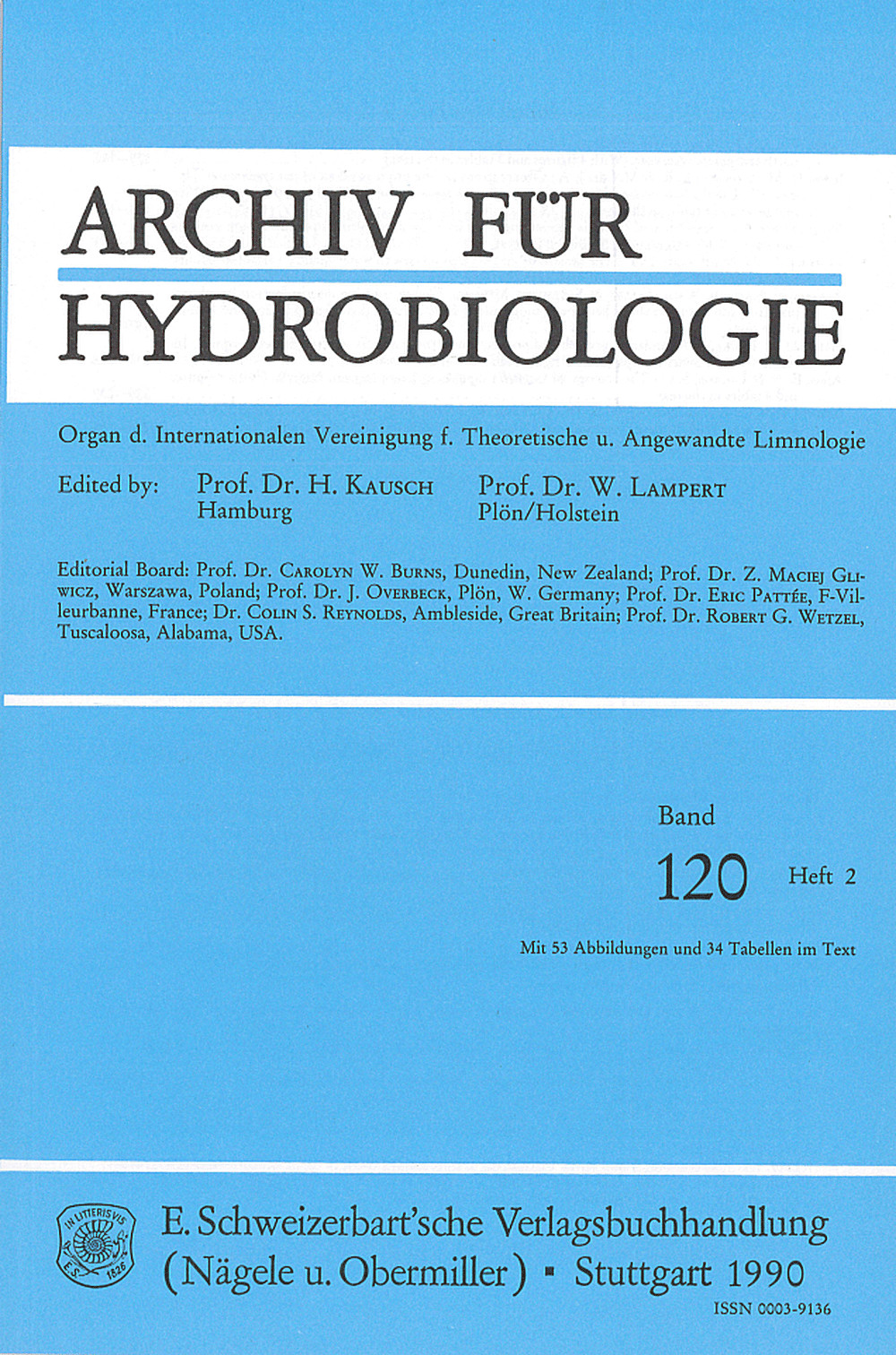 Cover image of: Archiv für Hydrobiologie Volume 120 Number 2