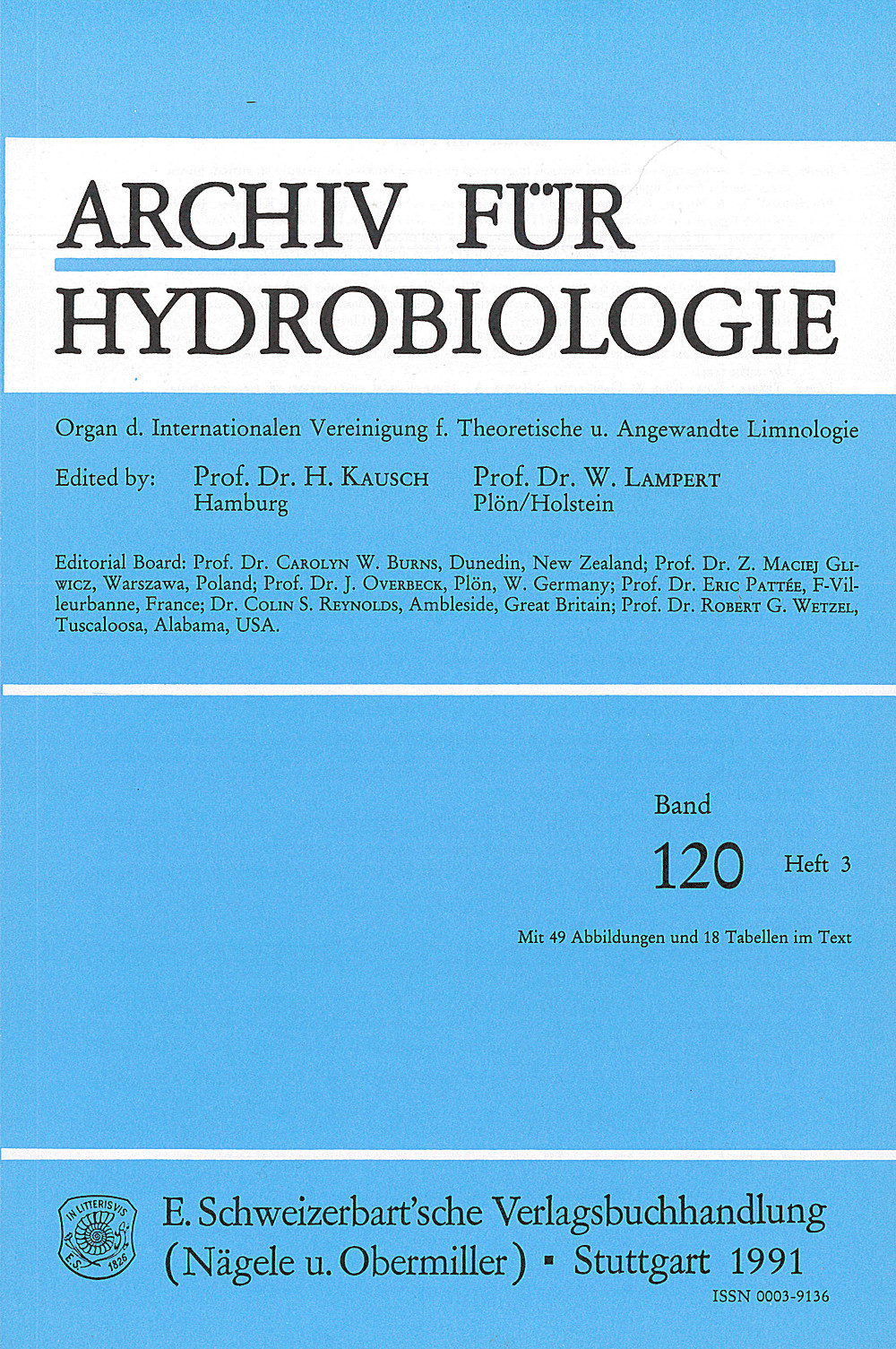 Cover image of: Archiv für Hydrobiologie Volume 120 Number 3