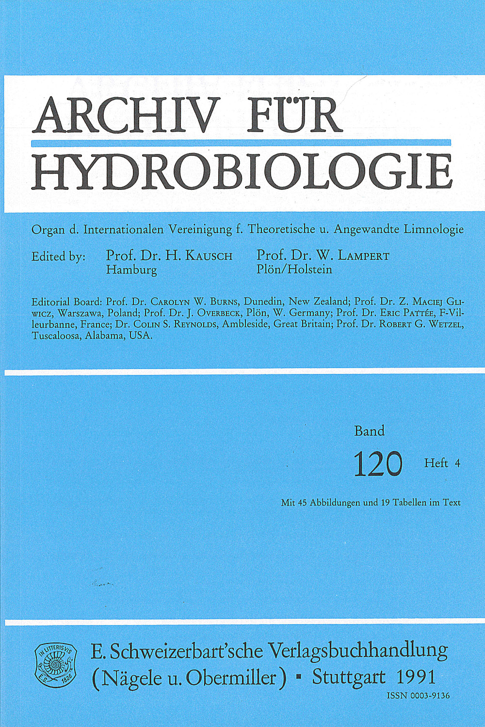 Cover image of: Archiv für Hydrobiologie Volume 120 Number 4