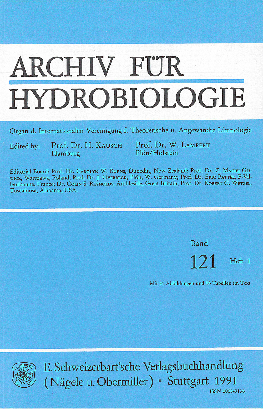 Cover image of: Archiv für Hydrobiologie Volume 121 Number 1