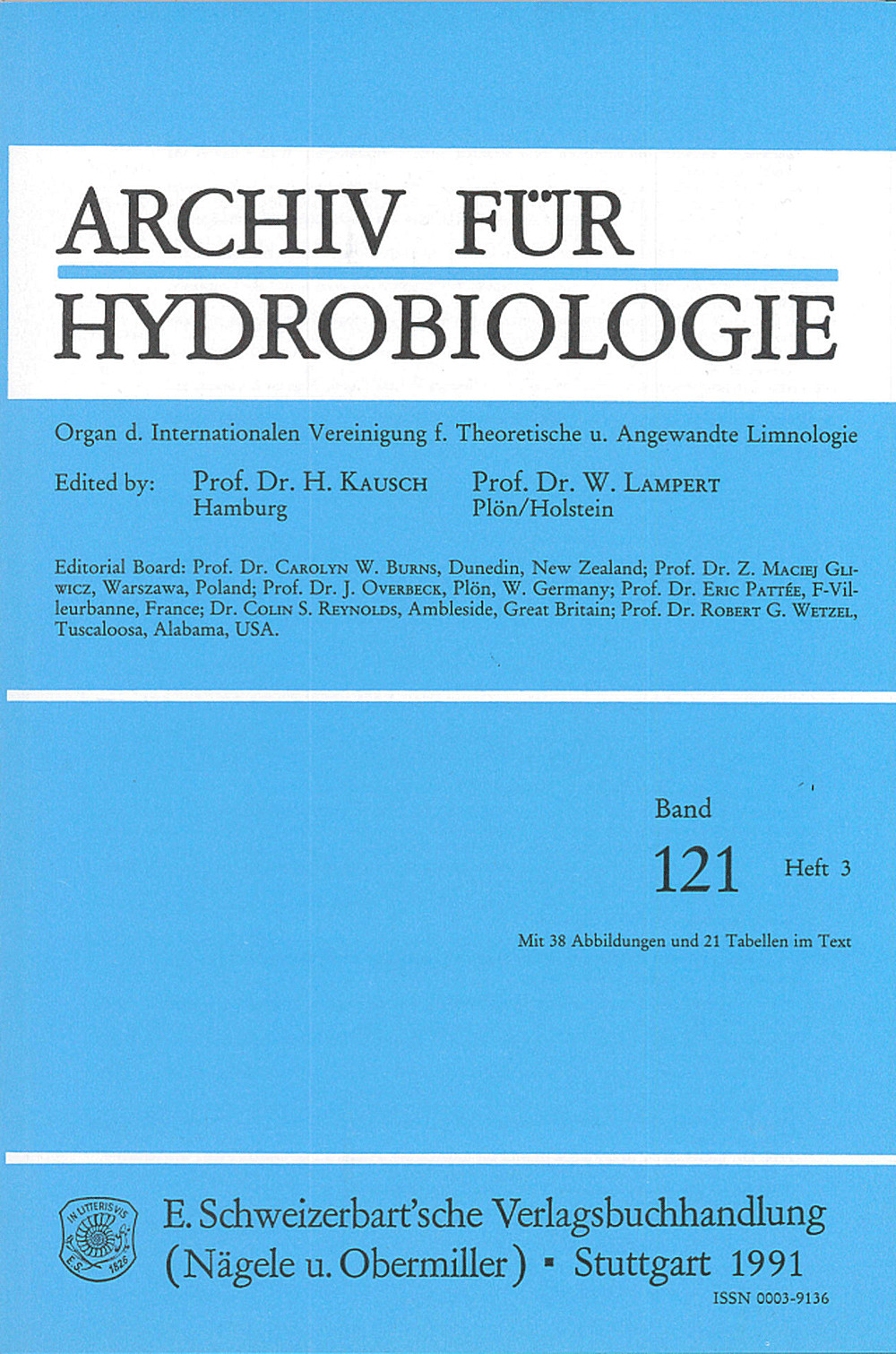 Cover image of: Archiv für Hydrobiologie Volume 121 Number 3