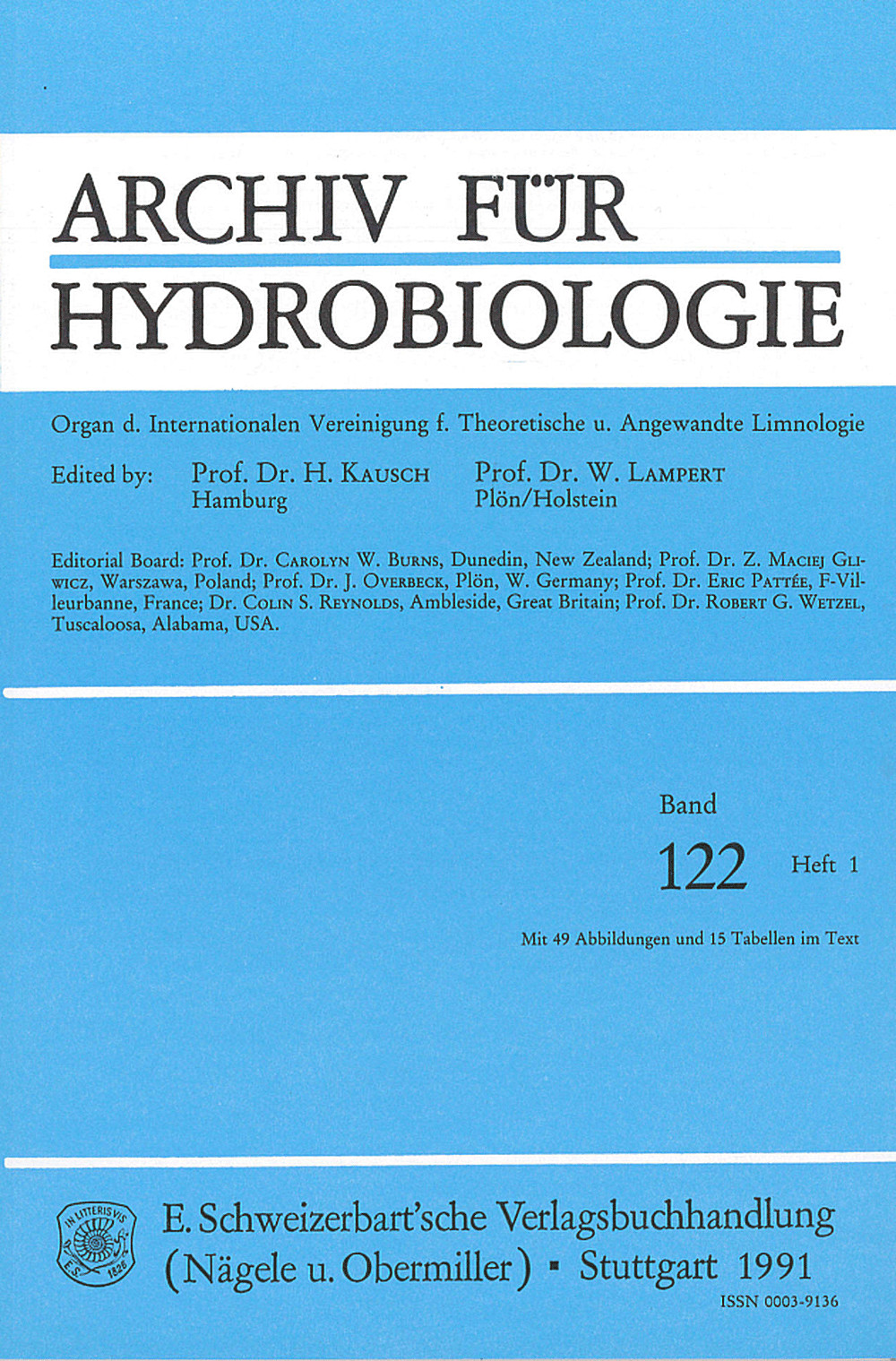 Cover image of: Archiv für Hydrobiologie Volume 122 Number 1