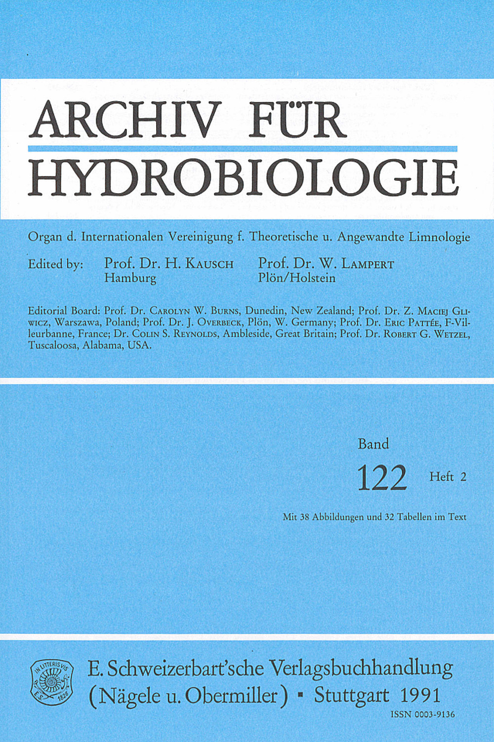 Cover image of: Archiv für Hydrobiologie Volume 122 Number 2