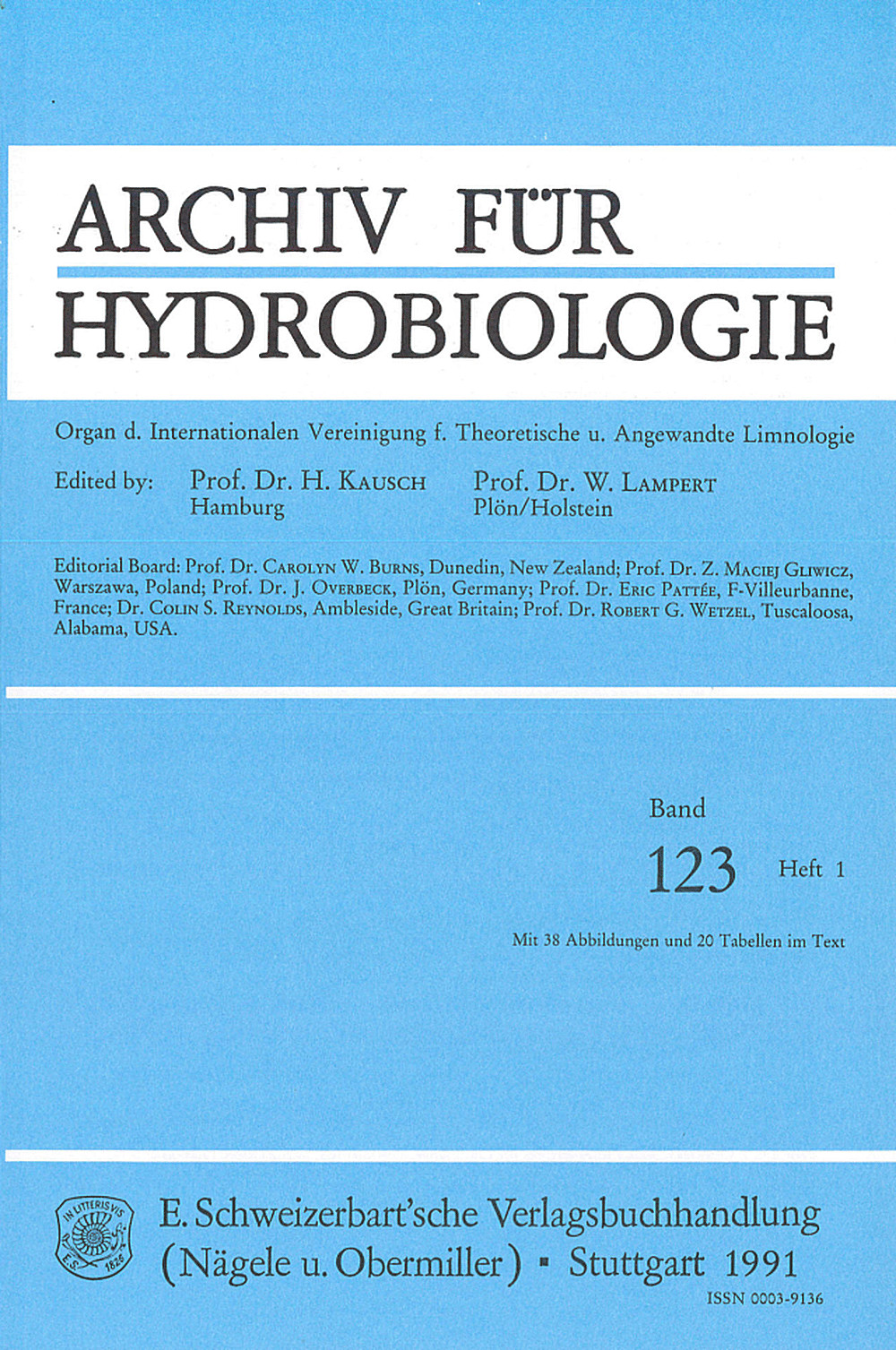 Cover image of: Archiv für Hydrobiologie Volume 123 Number 1