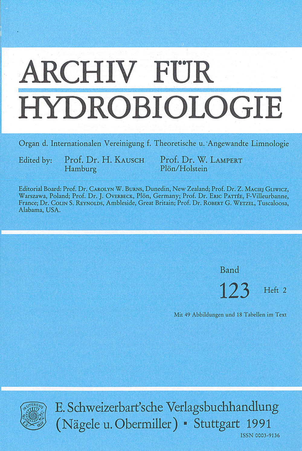 Cover image of: Archiv für Hydrobiologie Volume 123 Number 2