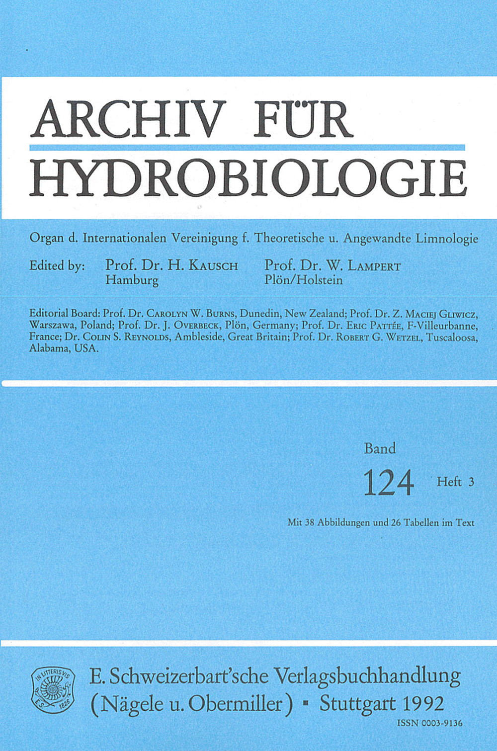 Cover image of: Archiv für Hydrobiologie Volume 124 Number 3