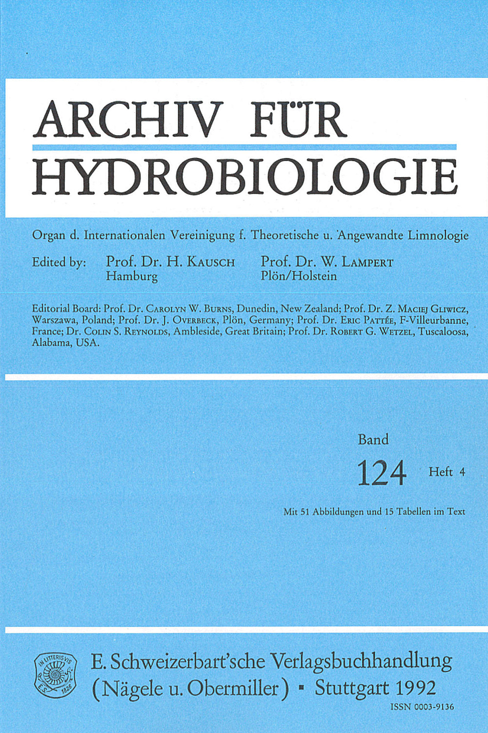 Cover image of: Archiv für Hydrobiologie Volume 124 Number 4