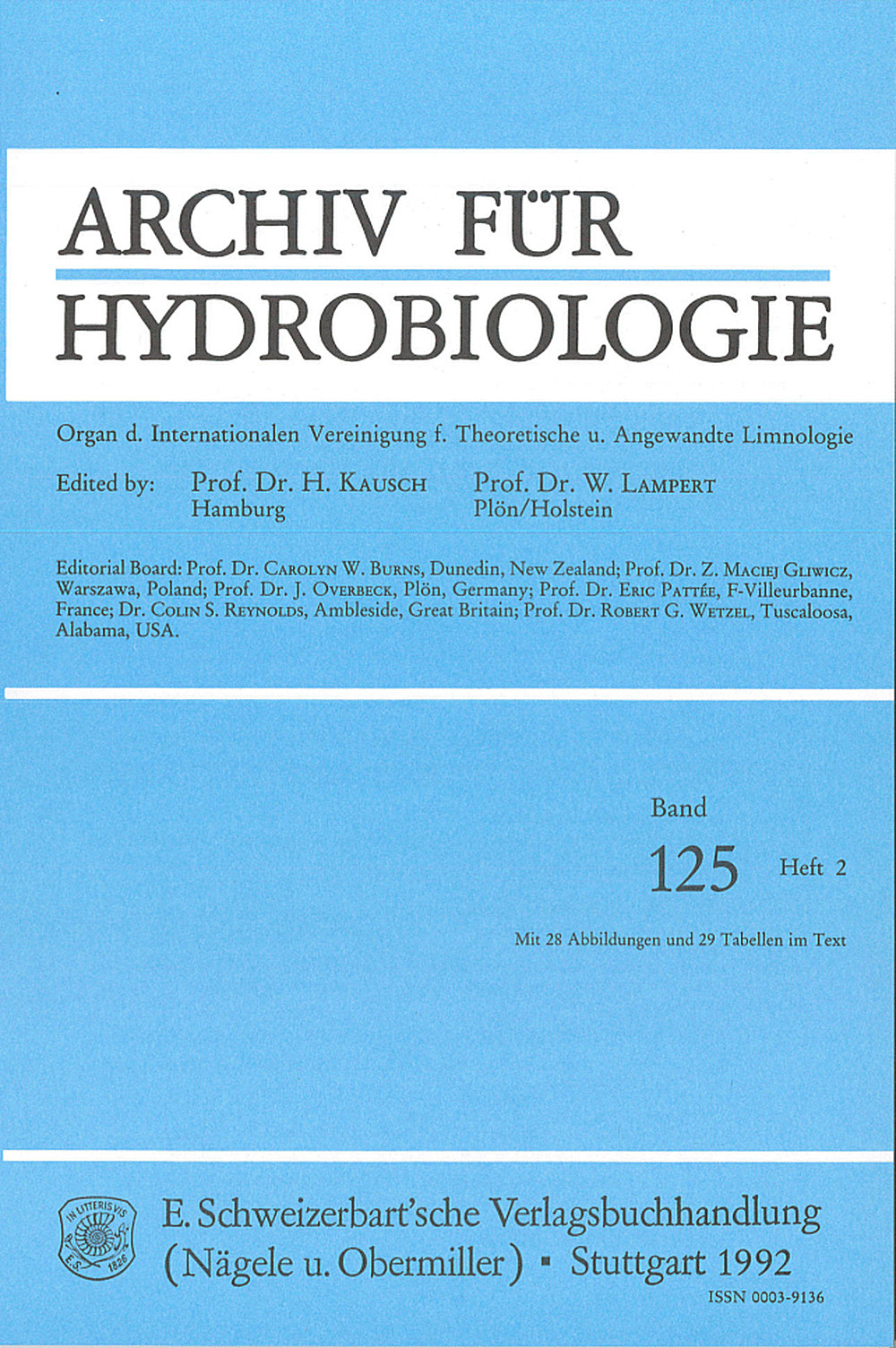 Umschlagbild des Buches: Archiv für Hydrobiologie Volume 125 Number 2