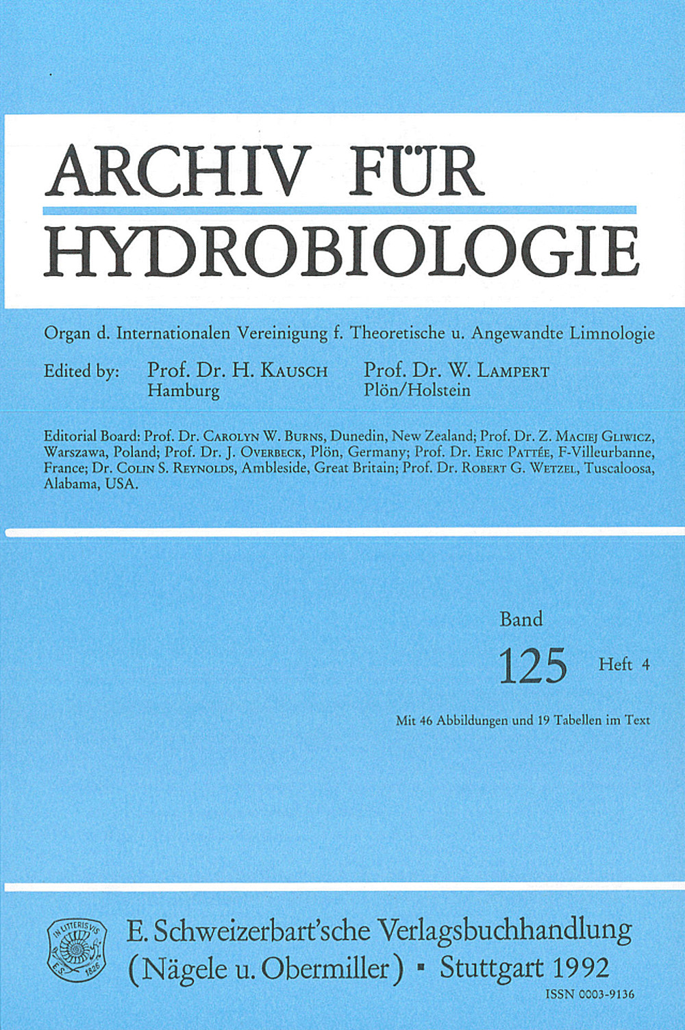 Umschlagbild des Buches: Archiv für Hydrobiologie Volume 125 Number 4