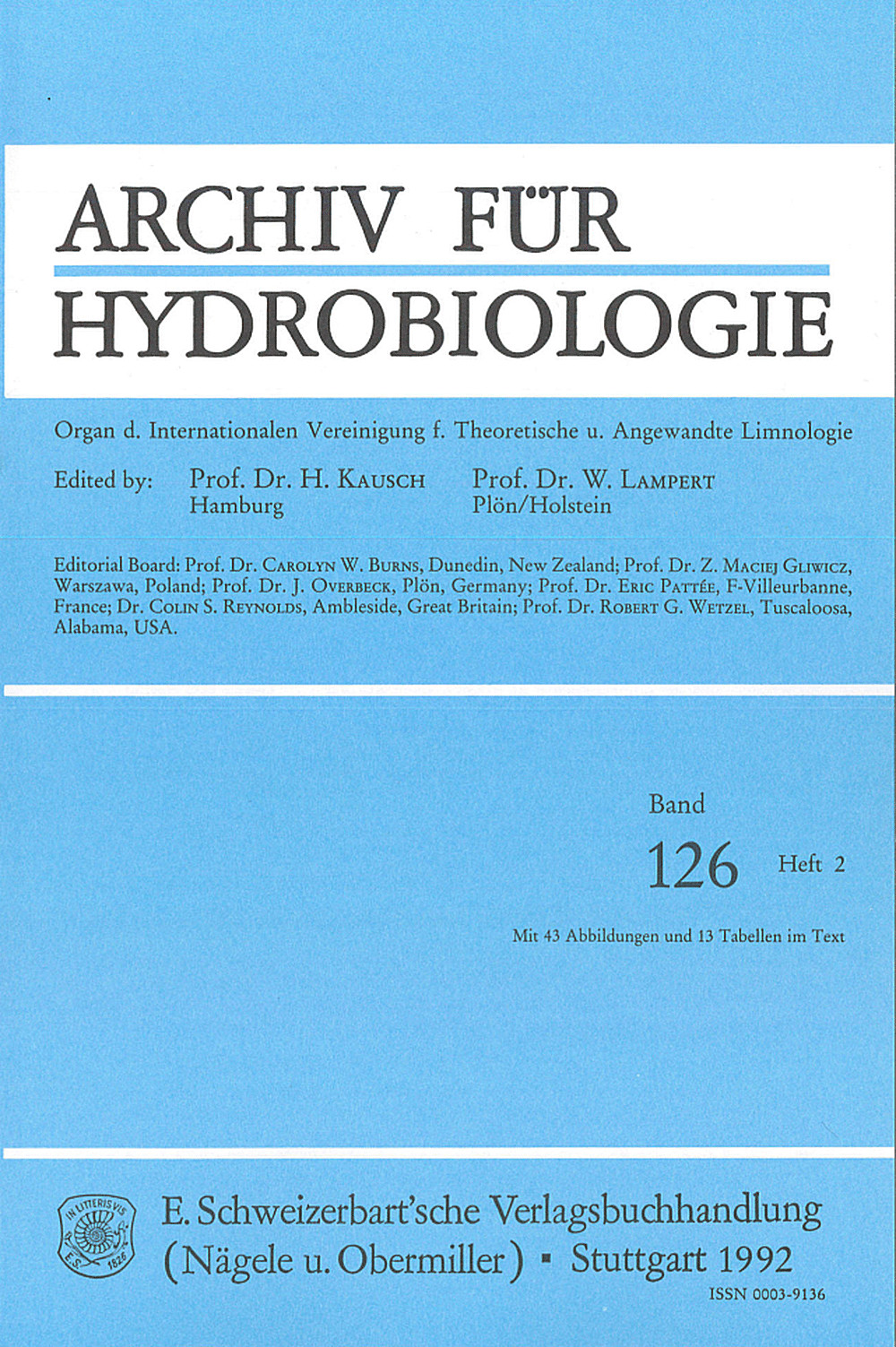 Cover image of: Archiv für Hydrobiologie Volume 126 Number 2