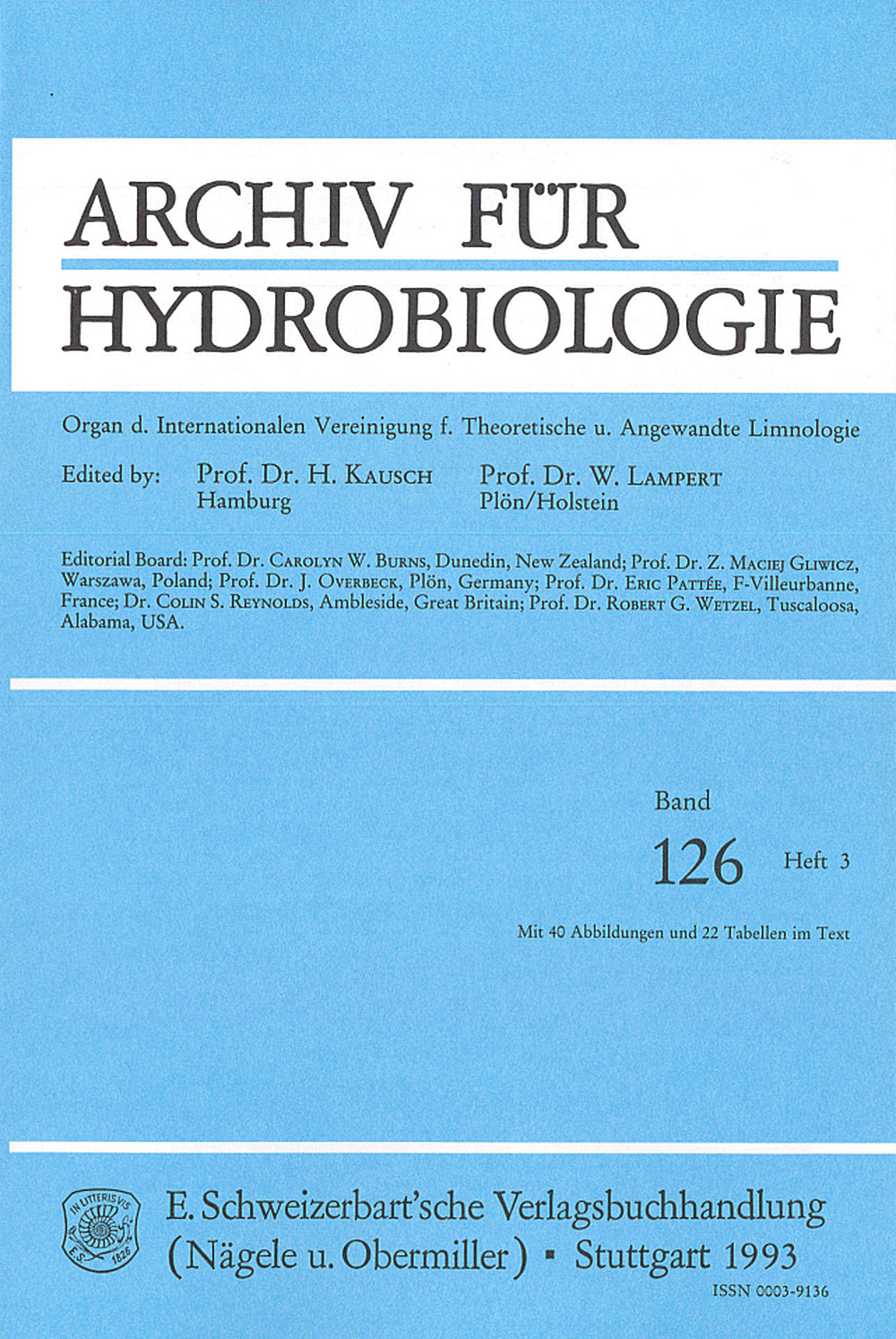 Cover image of: Archiv für Hydrobiologie Volume 126 Number 3