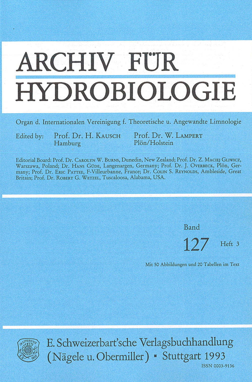 Cover image of: Archiv für Hydrobiologie Volume 127 Number 3
