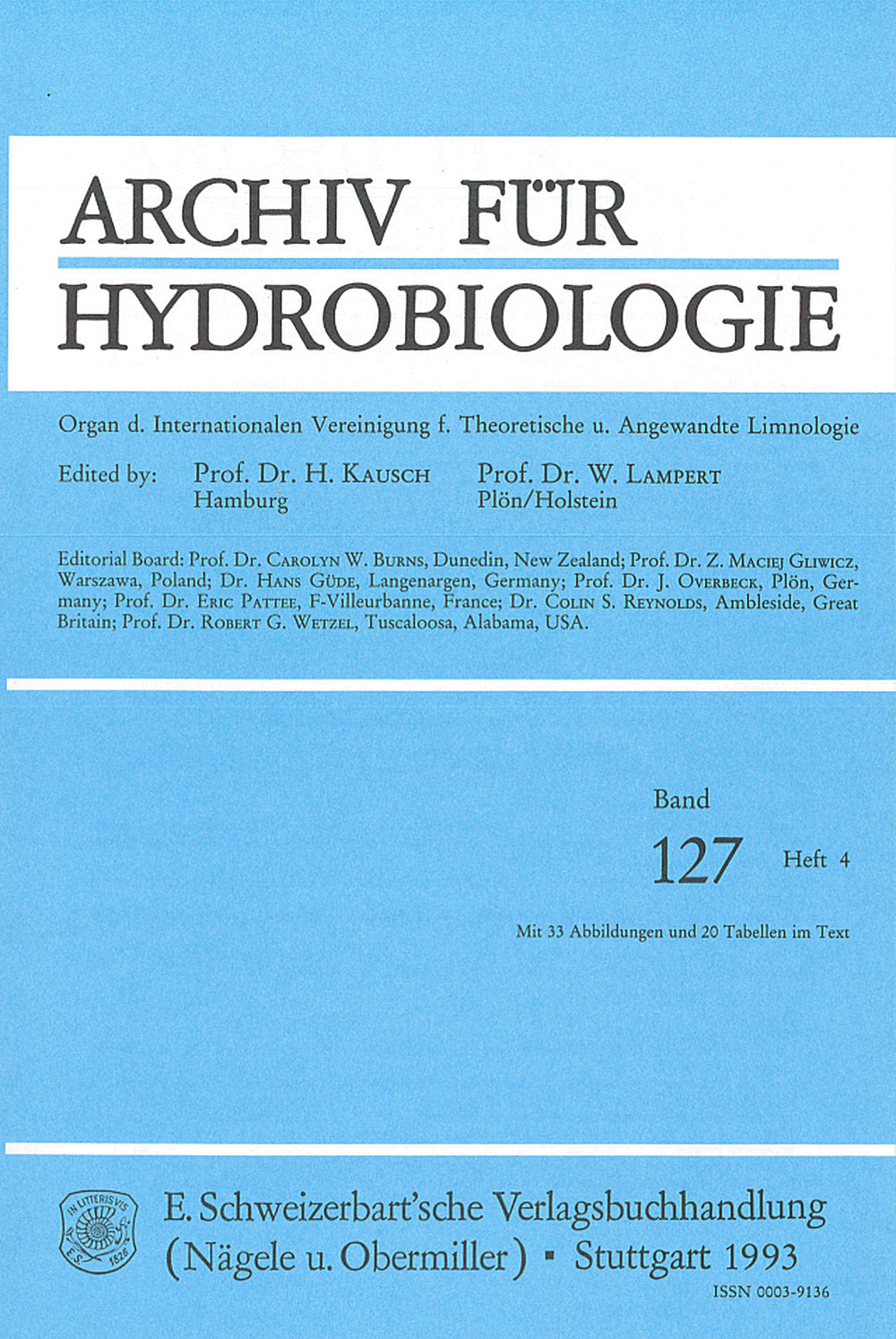 Cover image of: Archiv für Hydrobiologie Volume 127 Number 4