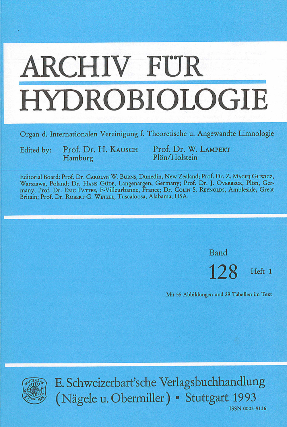 Cover image of: Archiv für Hydrobiologie Volume 128 Number 1