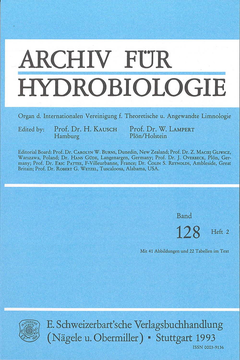 Cover image of: Archiv für Hydrobiologie Volume 128 Number 2