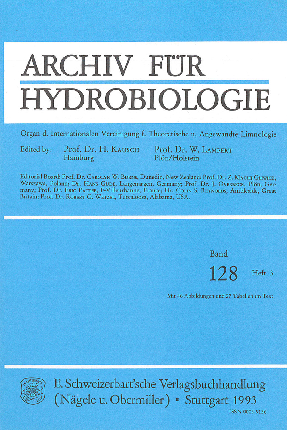 Cover image of: Archiv für Hydrobiologie Volume 128 Number 3