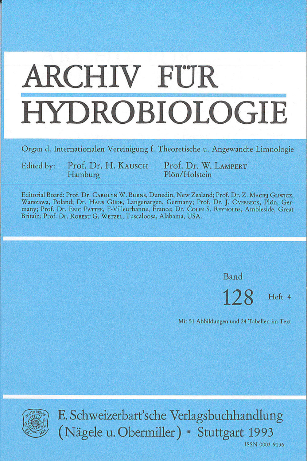 Cover image of: Archiv für Hydrobiologie Volume 128 Number 4