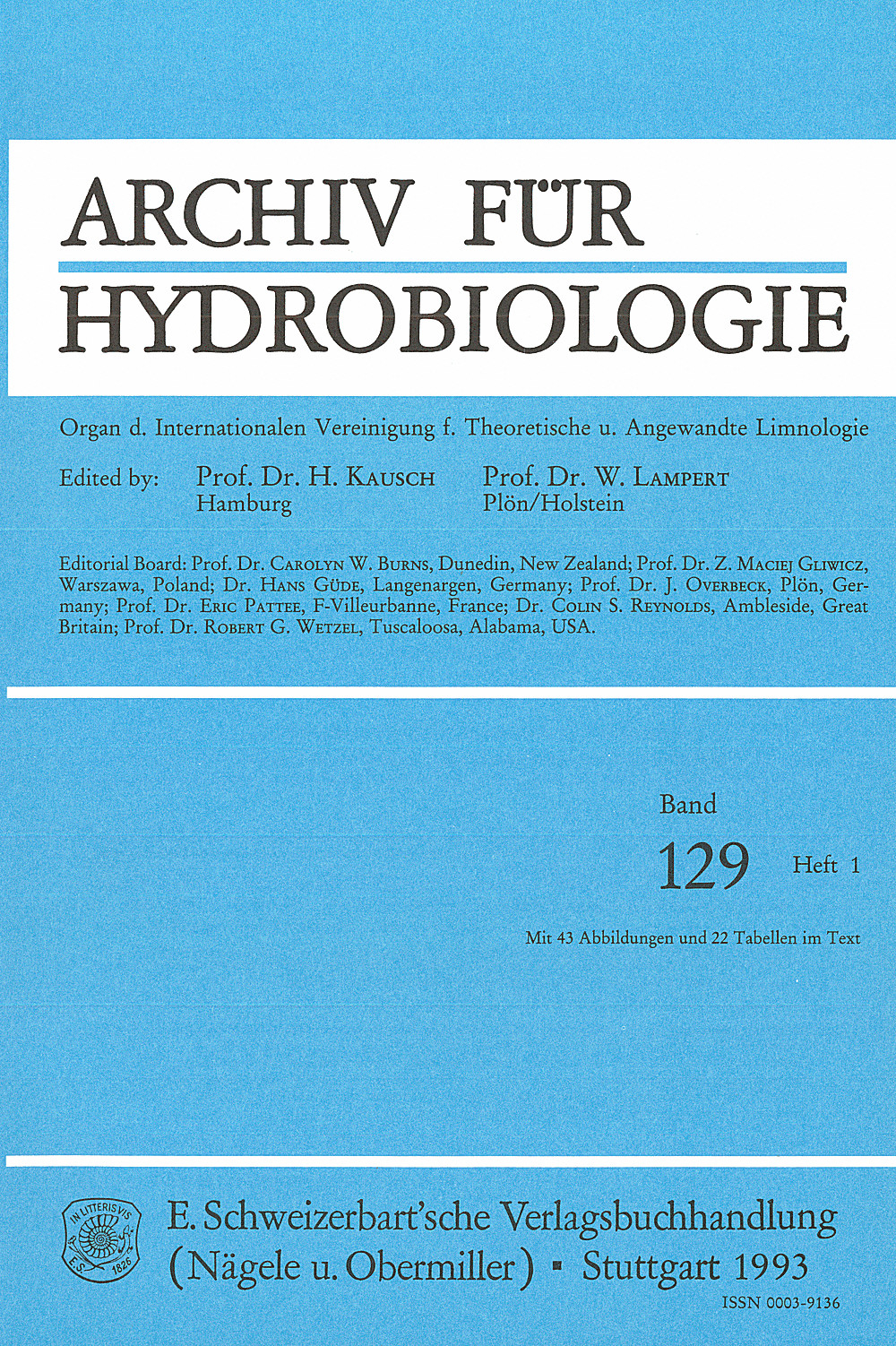 Umschlagbild des Buches: Archiv für Hydrobiologie Volume 129 Number 1