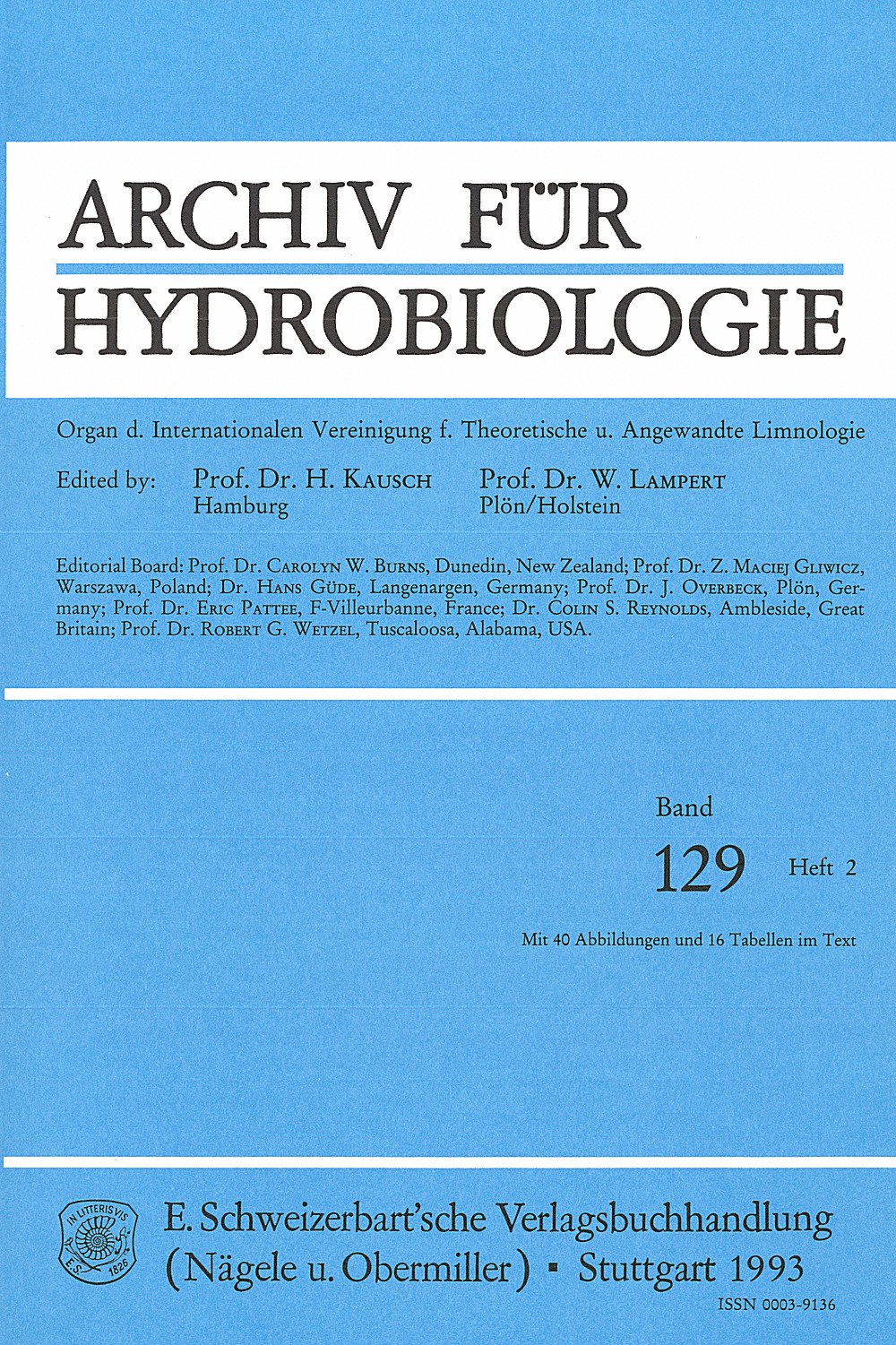 Umschlagbild des Buches: Archiv für Hydrobiologie Volume 129 Number 2