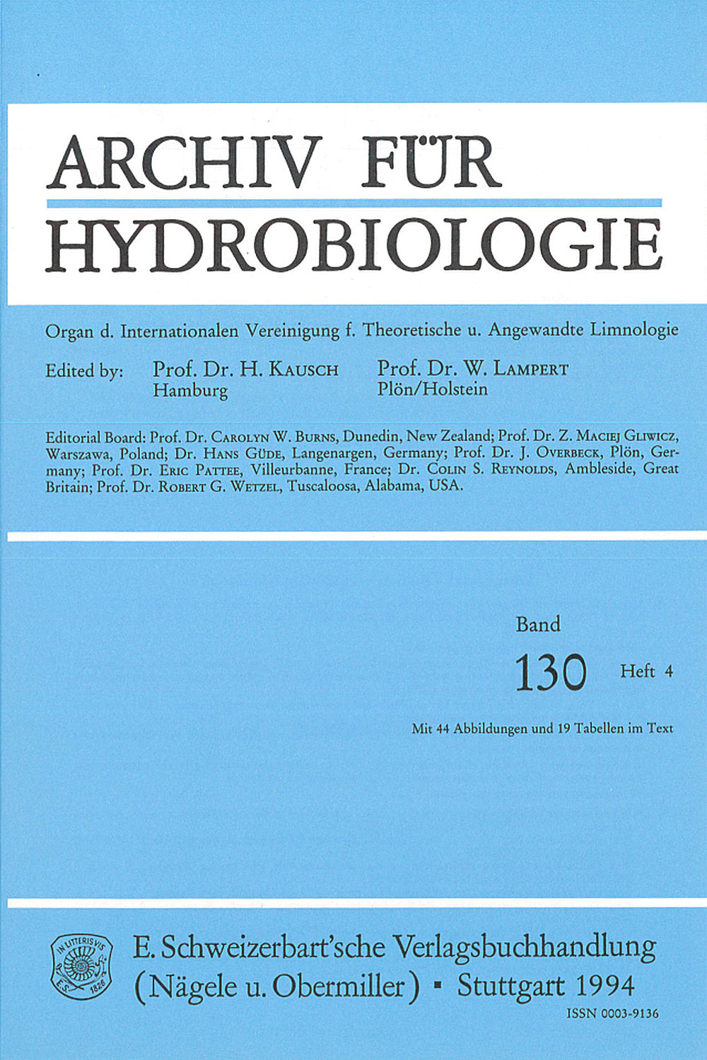 Cover image of: Archiv für Hydrobiologie Volume 130 Number 4