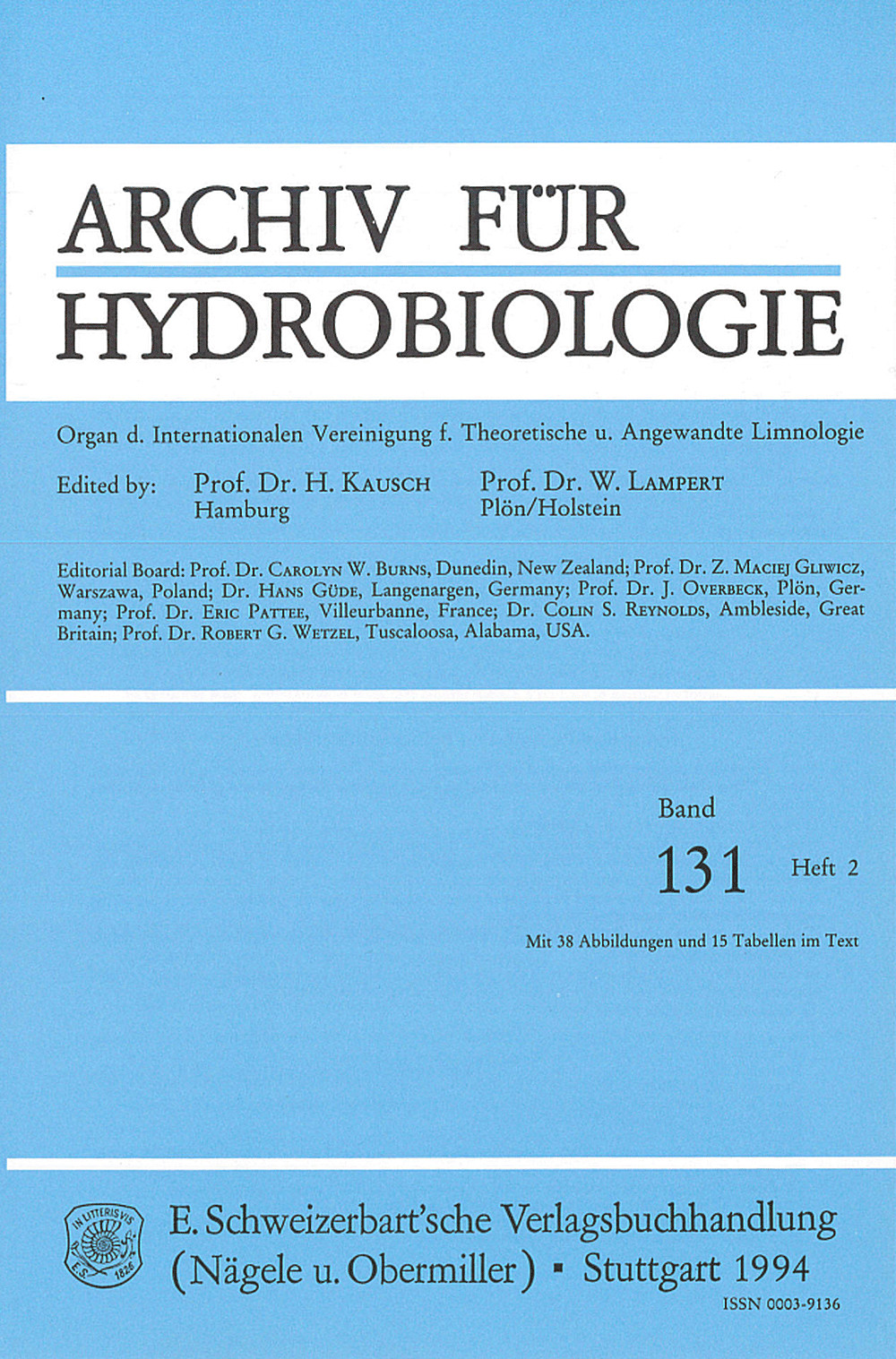 Cover image of: Archiv für Hydrobiologie Volume 131 Number 2