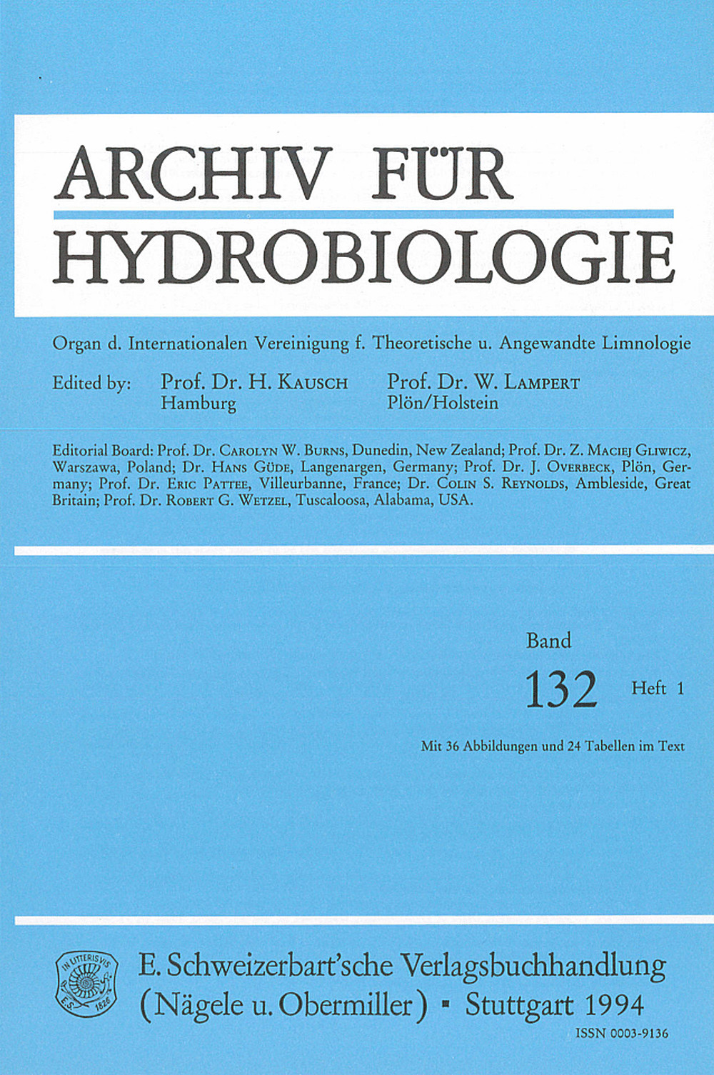 Umschlagbild des Buches: Archiv für Hydrobiologie Volume 132 Number 1