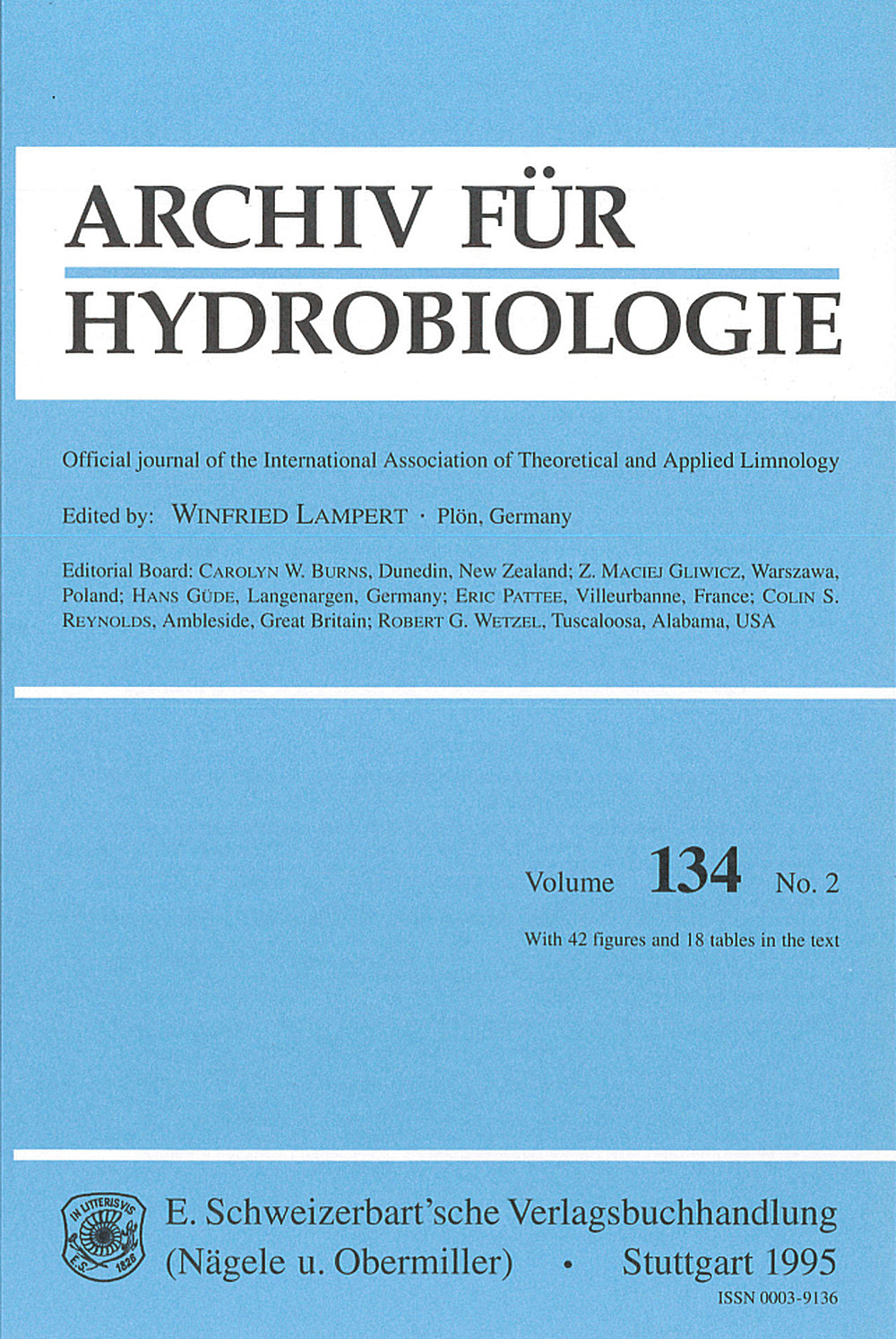 Cover image of: Archiv für Hydrobiologie Volume 134 Number 2
