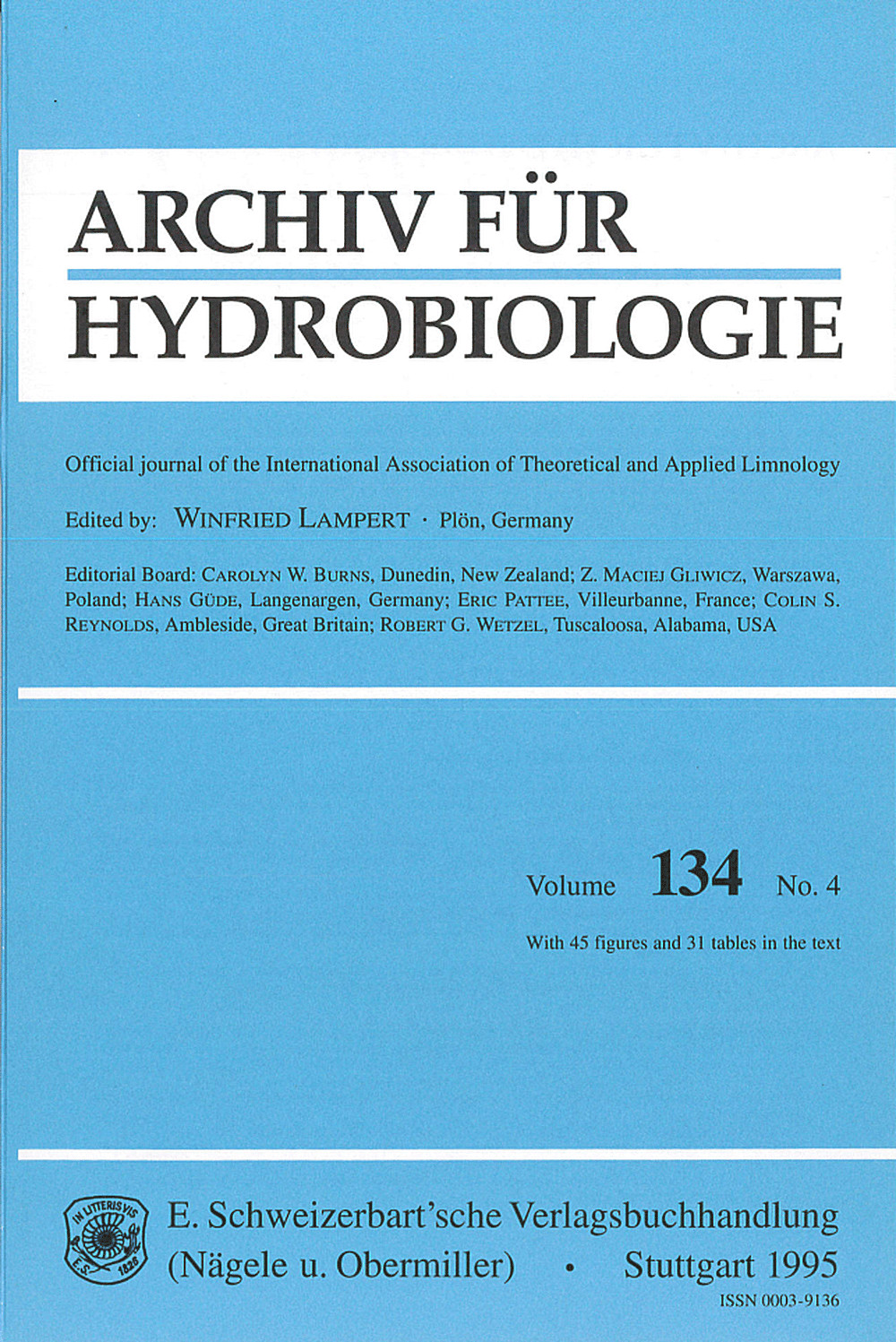 Cover image of: Archiv für Hydrobiologie Volume 134 Number 4