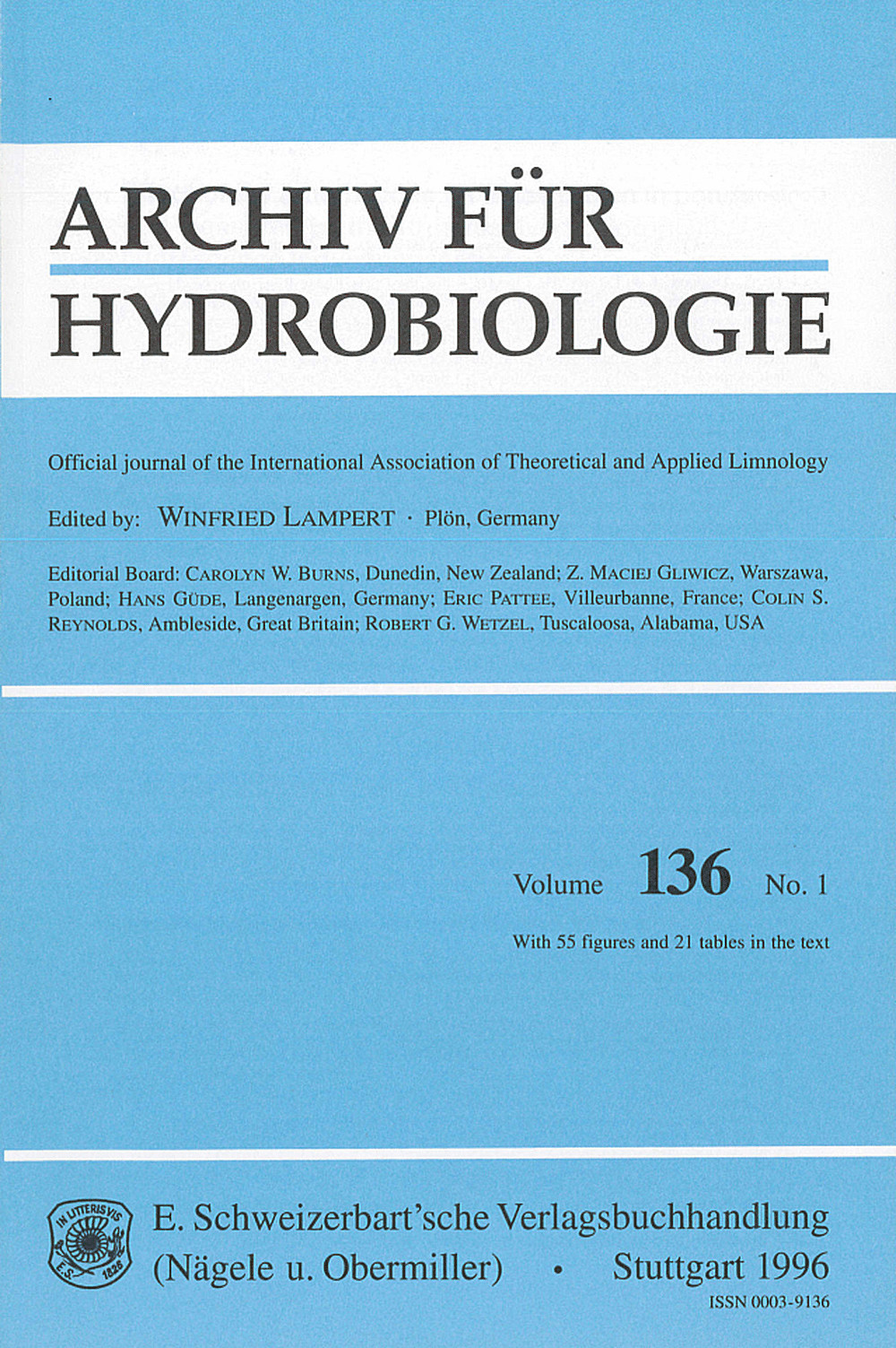 Umschlagbild des Buches: Archiv für Hydrobiologie Volume 136 Number 1