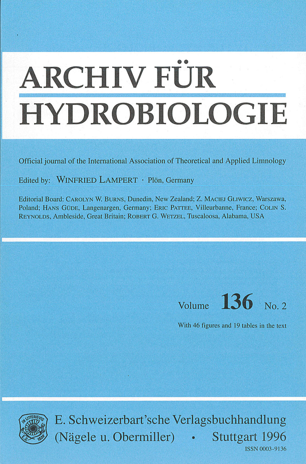 Umschlagbild des Buches: Archiv für Hydrobiologie Volume 136 Number 2