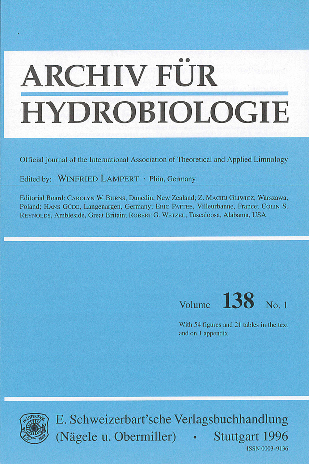 Image de couverture de: Archiv für Hydrobiologie Volume 138 Number 1