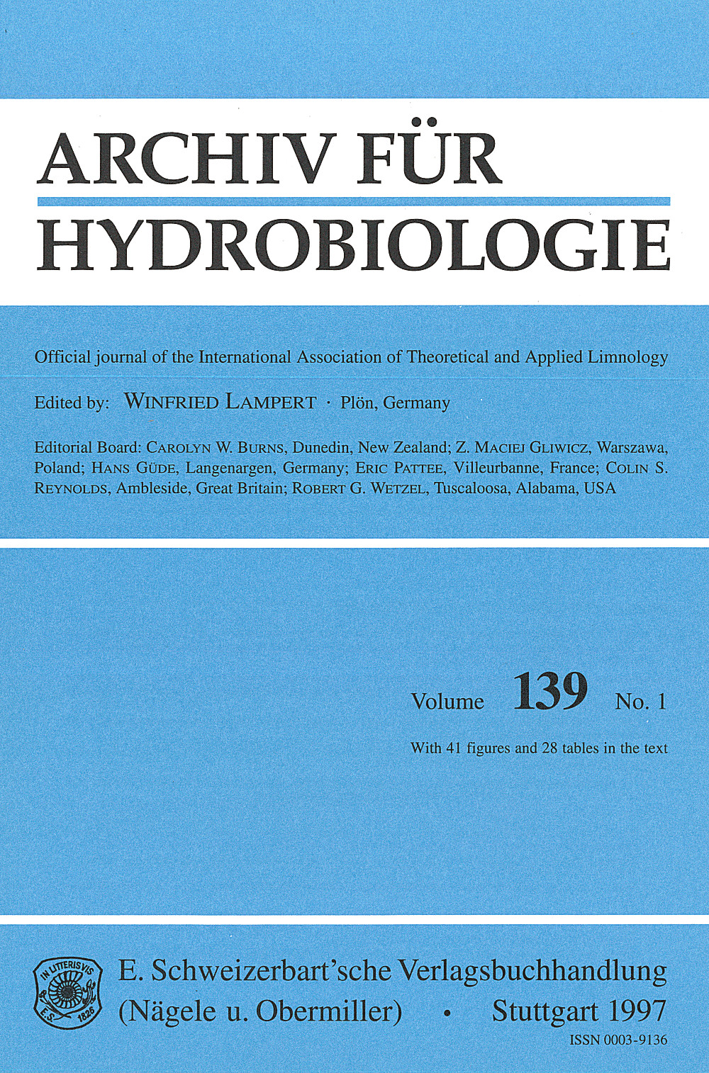 Image de couverture de: Archiv für Hydrobiologie Volume 139 Number 1