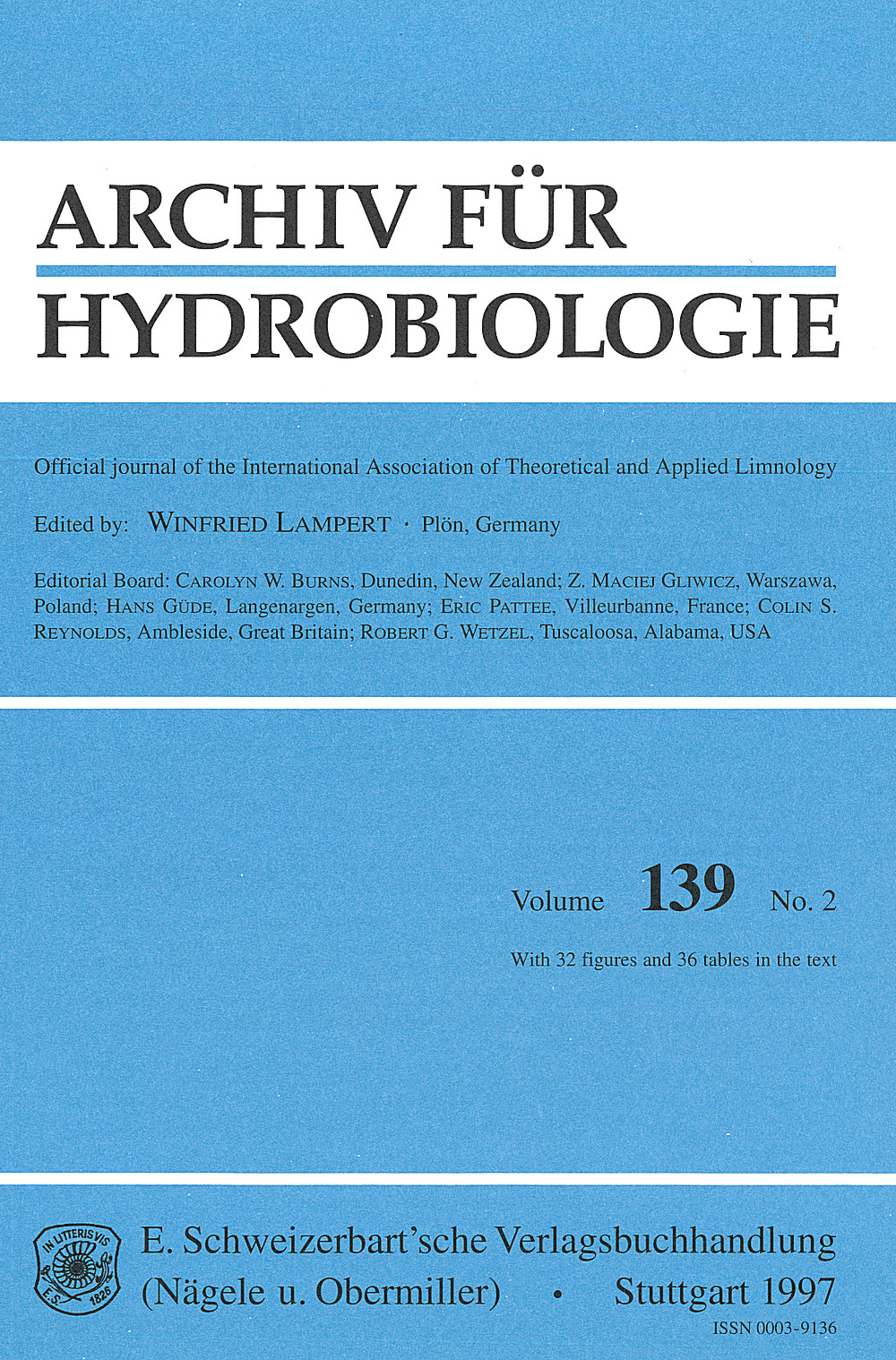 Image de couverture de: Archiv für Hydrobiologie Volume 139 Number 2
