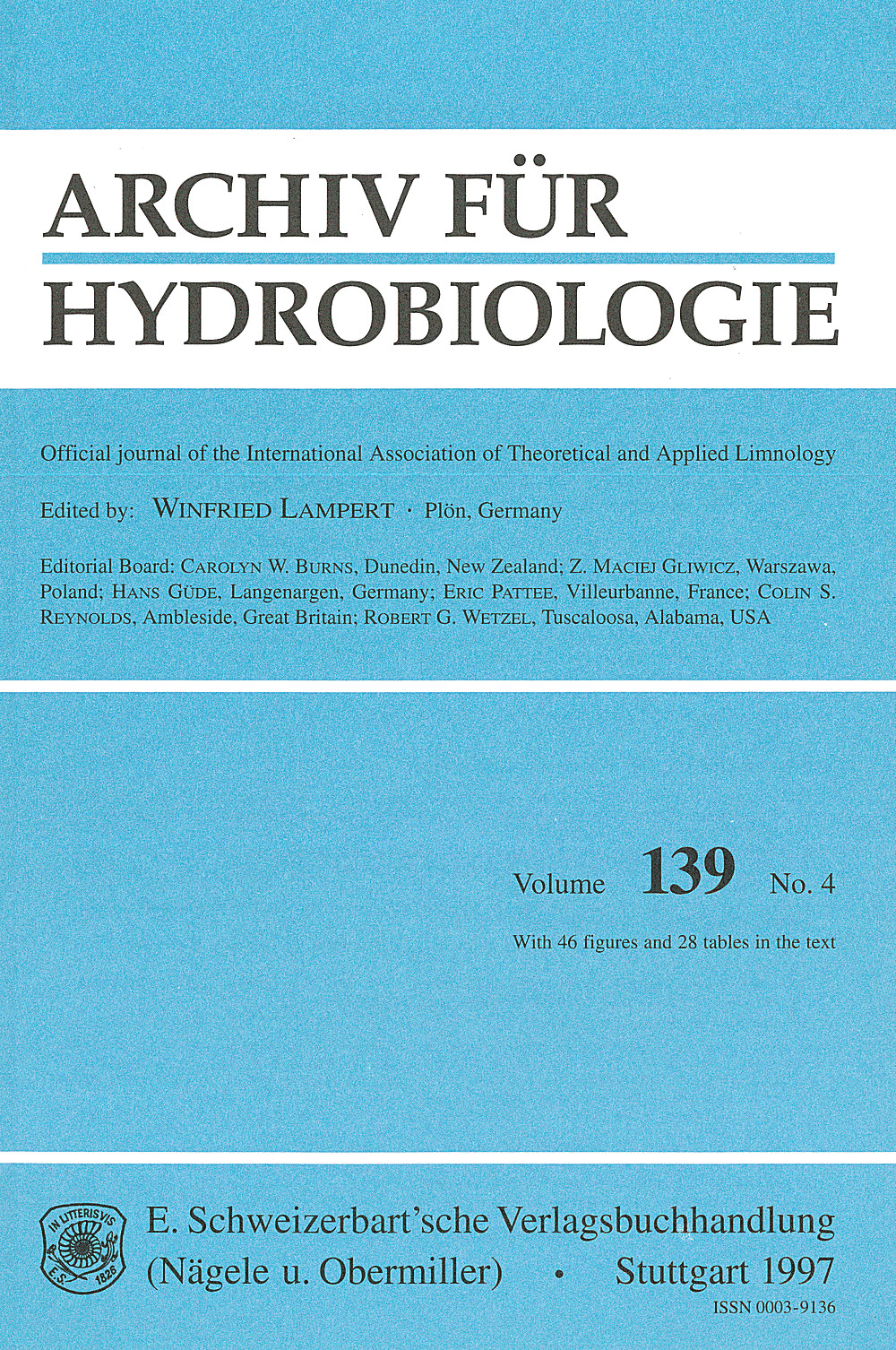Image de couverture de: Archiv für Hydrobiologie Volume 139 Number 4