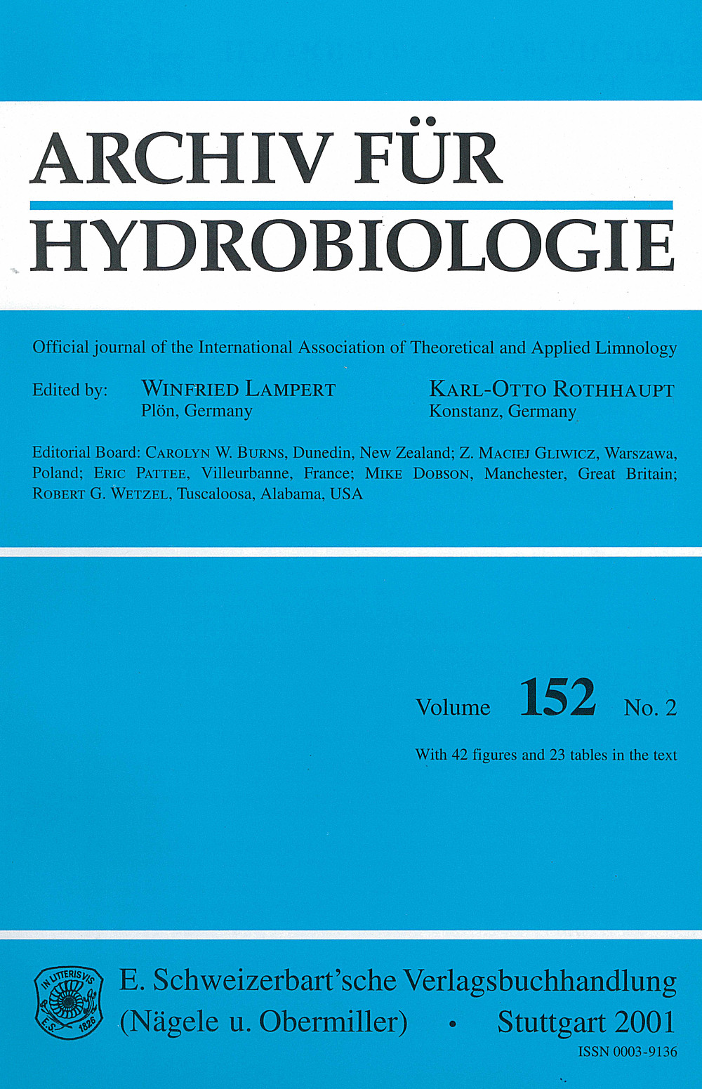 Image de couverture de: Archiv für Hydrobiologie Volume 152 Number 2