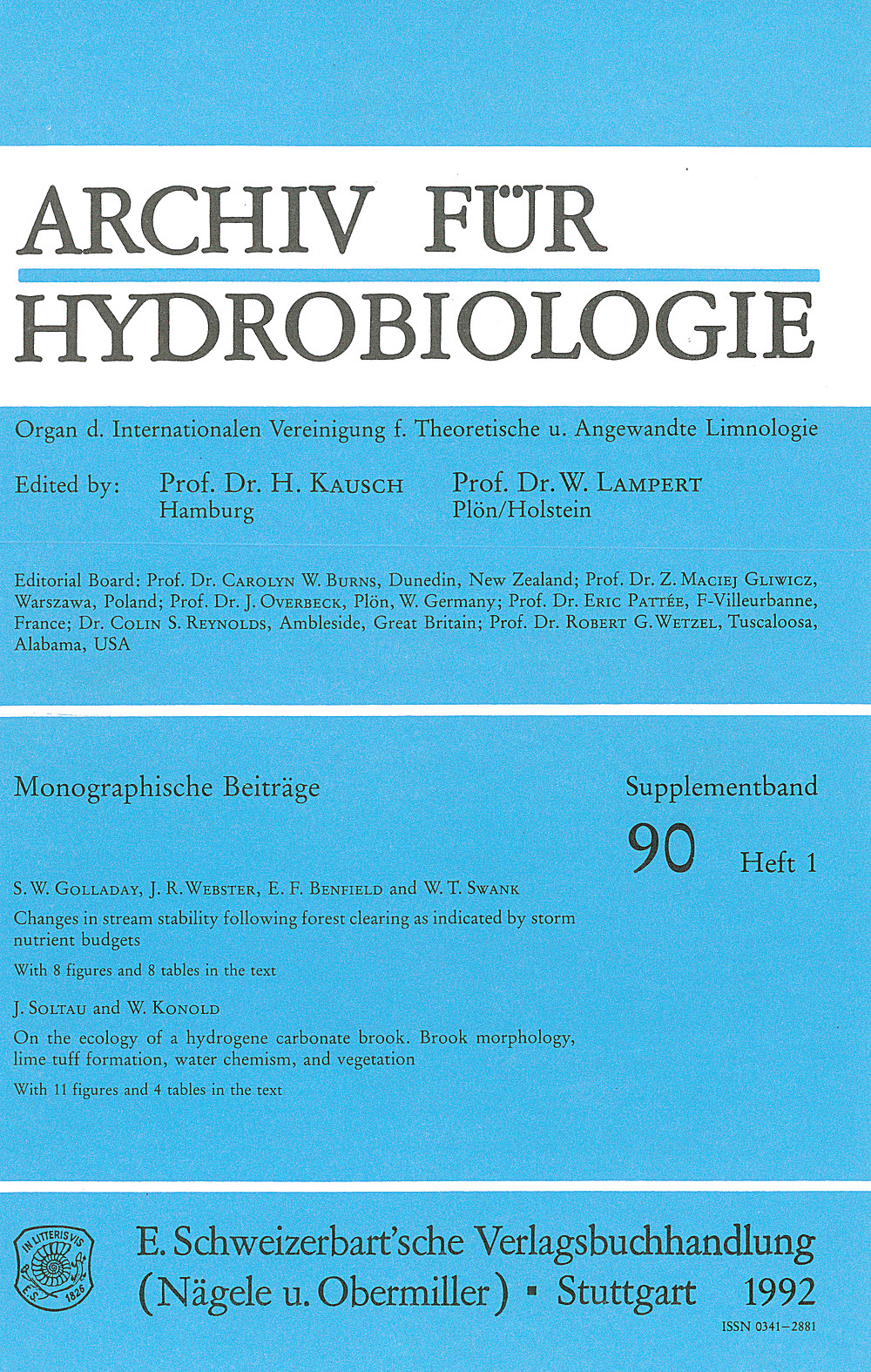 Umschlagbild des Buches: - Monographic Studies Organ der Internationalen Vereinigung für Theoretische und
Angewandte Limnologie. Monographische Beiträge