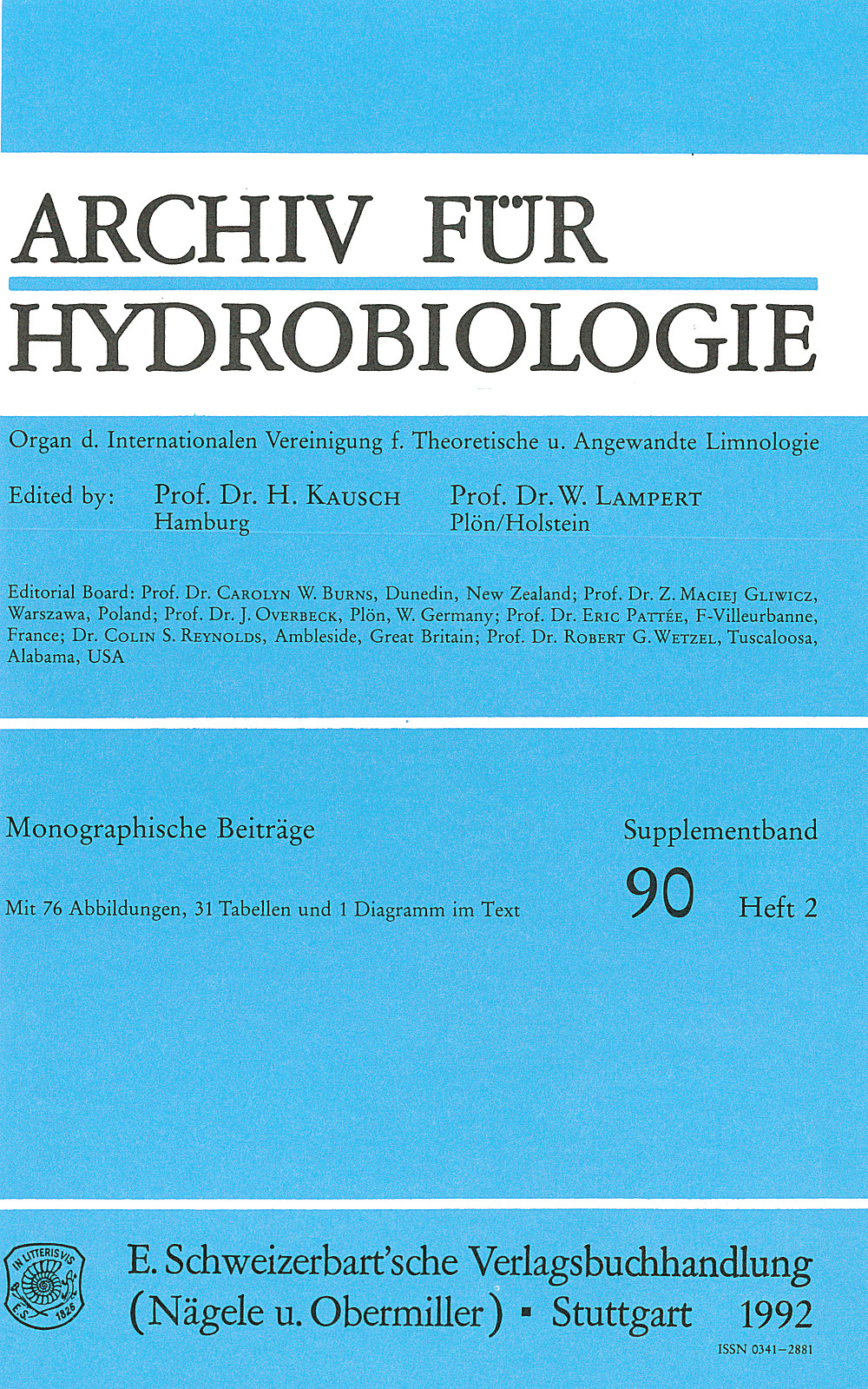 Cover image of:  - Monographic Studies  Organ der Internationalen Vereinigung für Theoretische und
Angewandte Limnologie. Monographische Beiträge