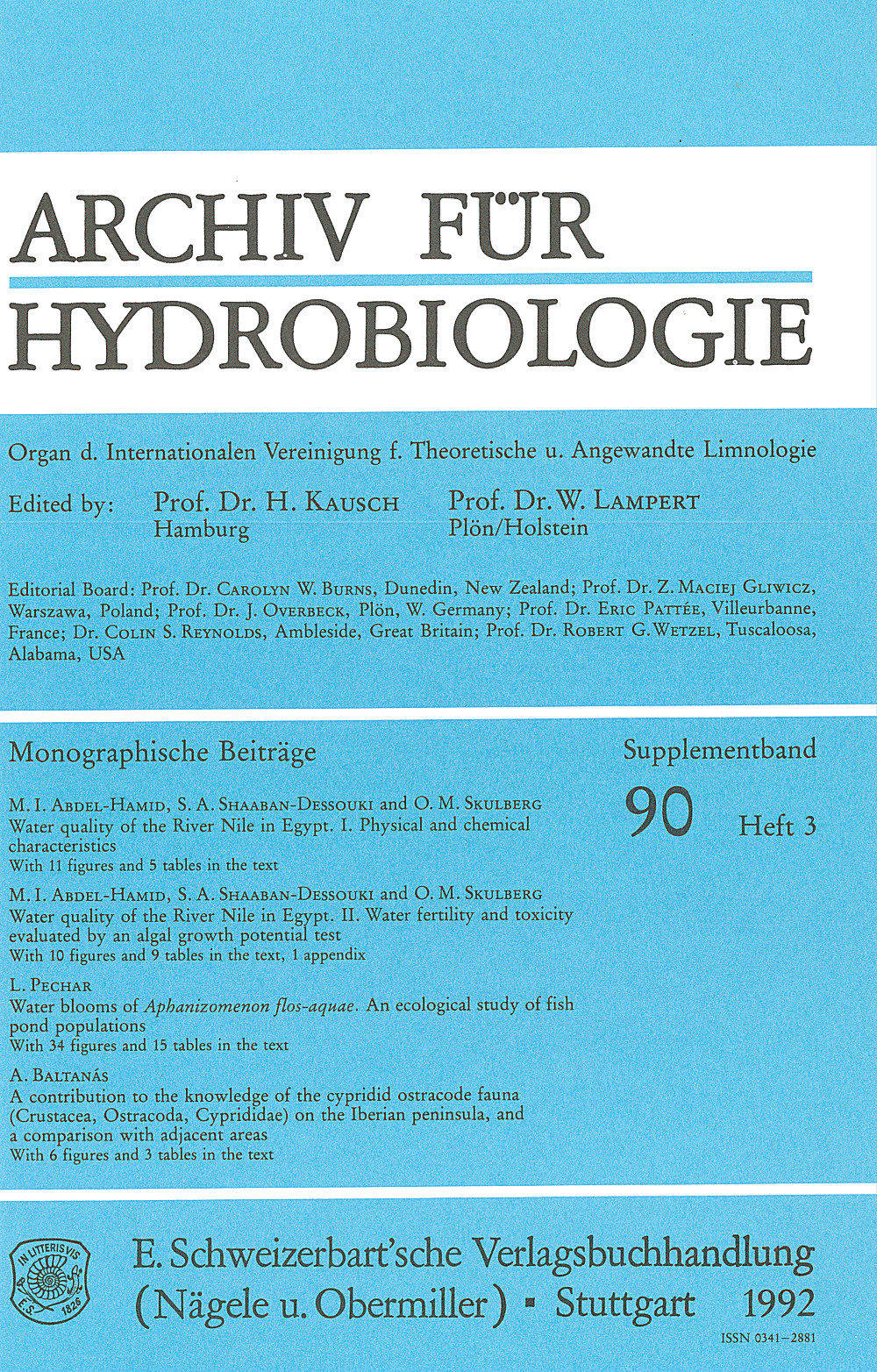 Cover image of:  - Monographic Studies  Organ der Internationalen Vereinigung für Theoretische
und Angewandte Limnologie. Monographische Beiträge