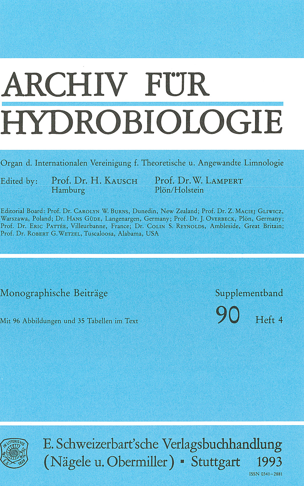 Cover image of:  - Monographic Studies  Organ der Internationalen Vereinigung für Theoretische
und Angewandte Limnologie. Monographische Beiträge