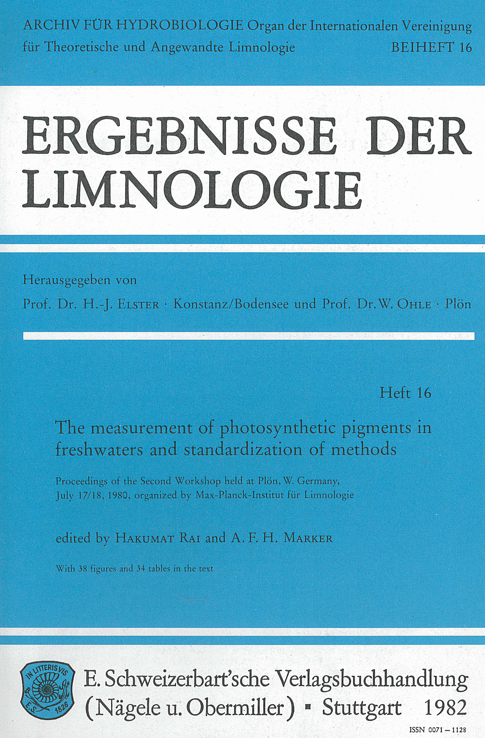 Cover image of:  - The Measurement of photosynthetic pigments in freshwater
 and standardization of methods Proceedings of the 2. workshop held at Plön, July 17/18, 
1980