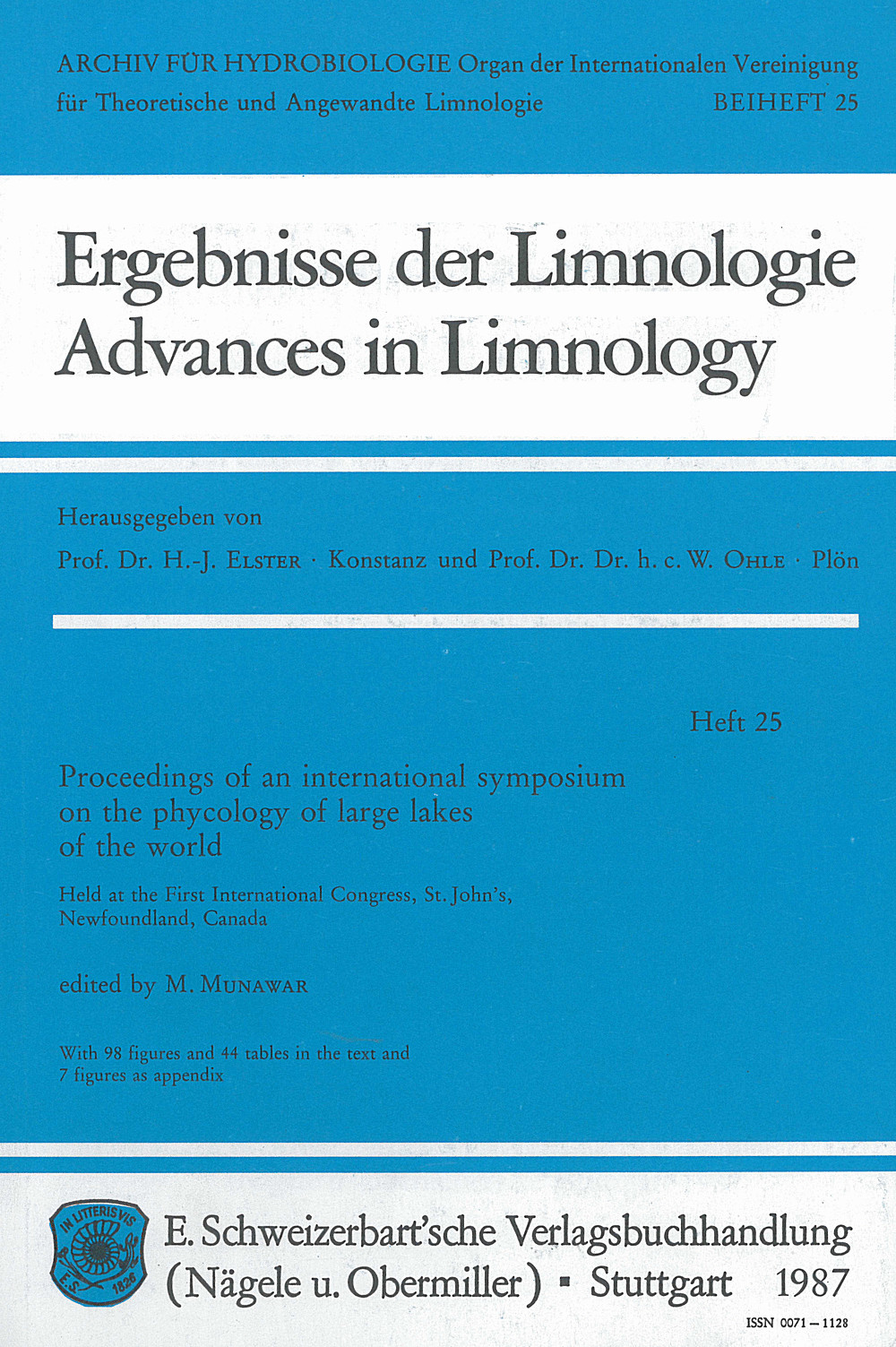 Umschlagbild des Buches:  - Proceedings of an international symposium on the phycology 
of large lakes of the world Held at the 1. international congress, St. John's, 
Newfoundland, Canada