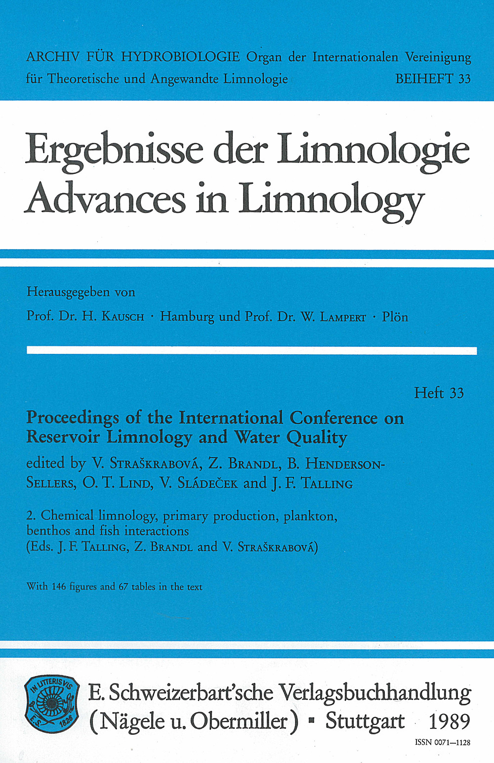 Cover image of:  - Proceedings of the International Conference on Reservoir
 and Water Quality, Part 2 Chemical limnology, primary production, plankton, benthos
and fish interactions