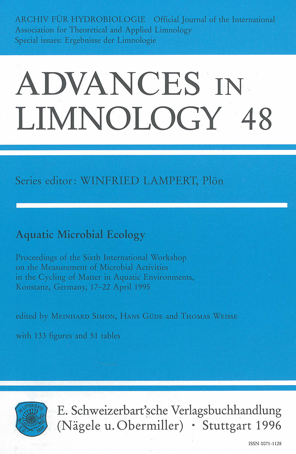 Umschlagbild des Buches:  - Aquatic microbial ecology Proceedings of the 6. International Workshop on 
the Measurement of Microbial Activities in the Cycling 
of Matter in Aquatic Environments, Konstanz, Germany,
17-22 April 1995