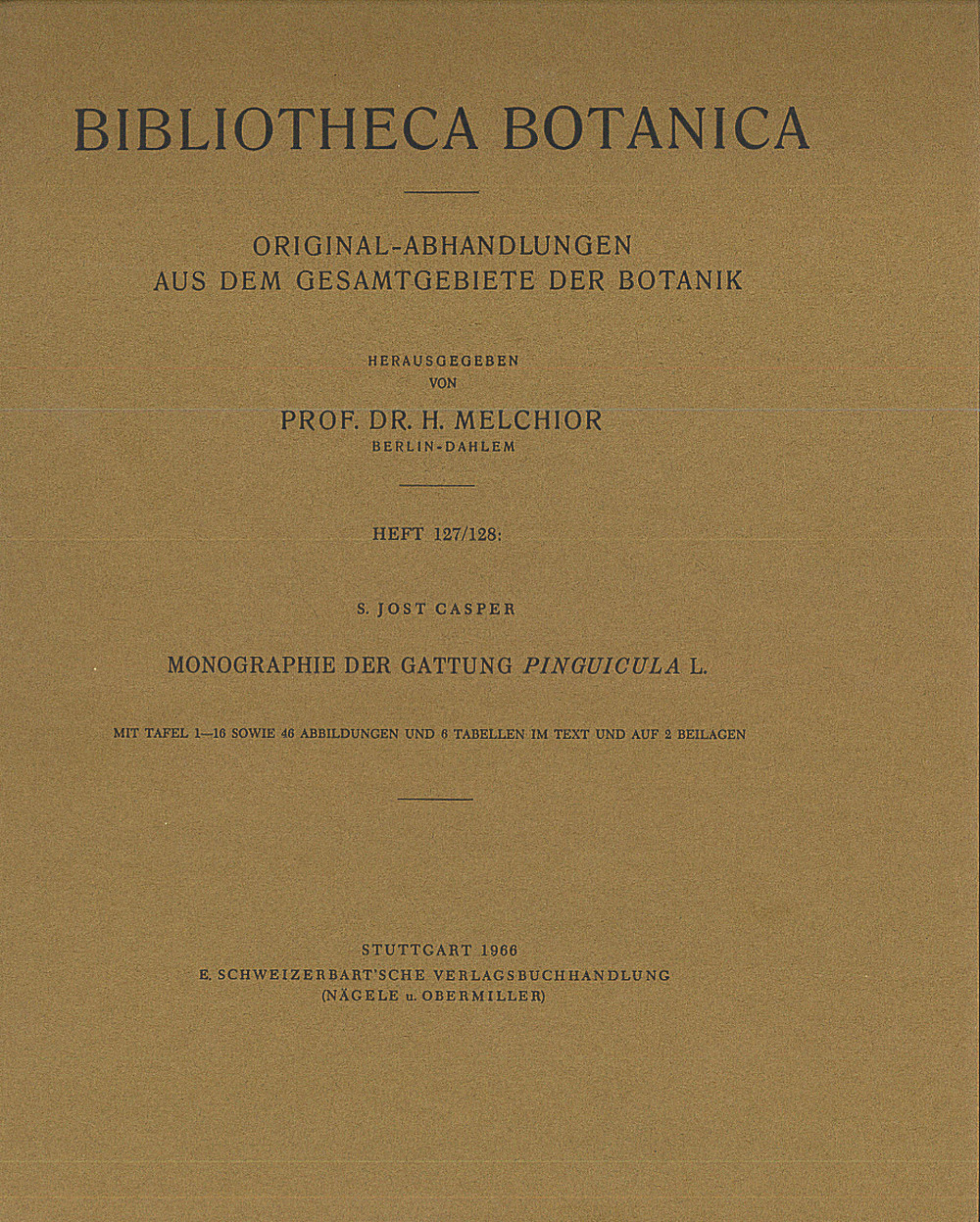 Umschlagbild des Buches: S. J. Casper - Monographie der Gattung Pinguicula L. 