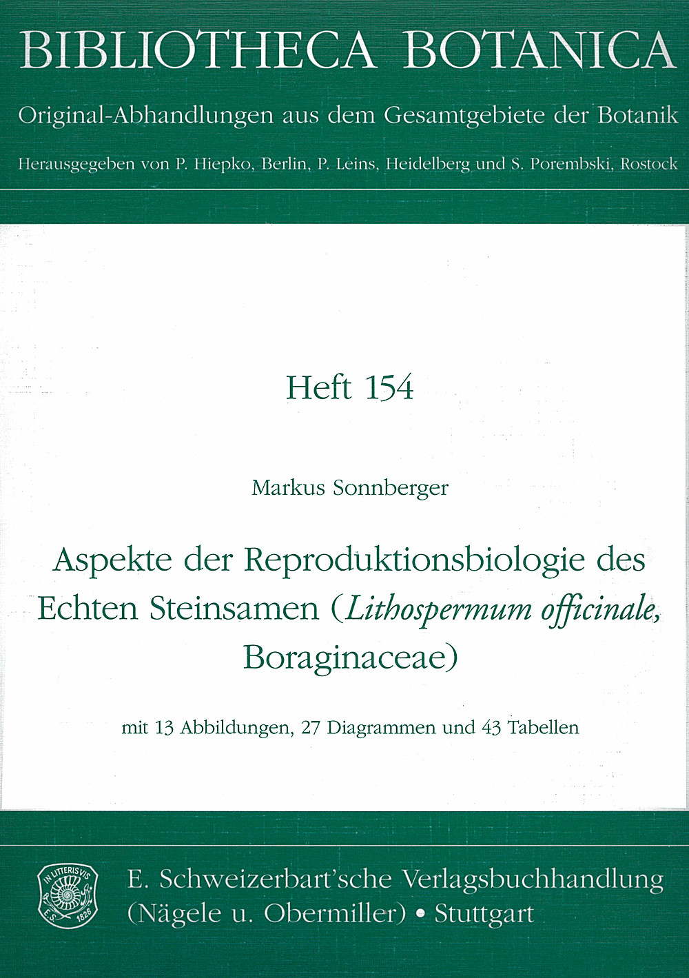 Umschlagbild des Buches: Markus Sonnberger - Aspekte der Reproduktionsbiologie des Echten Steinsamen 
(<i>Lithospermum</i> <i>officinale</i>, Boraginaceae) 