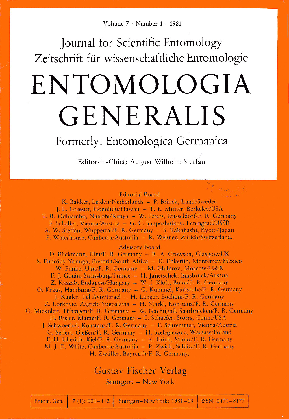 Cover image of: Entomologia Generalis Volume 7 Number 1